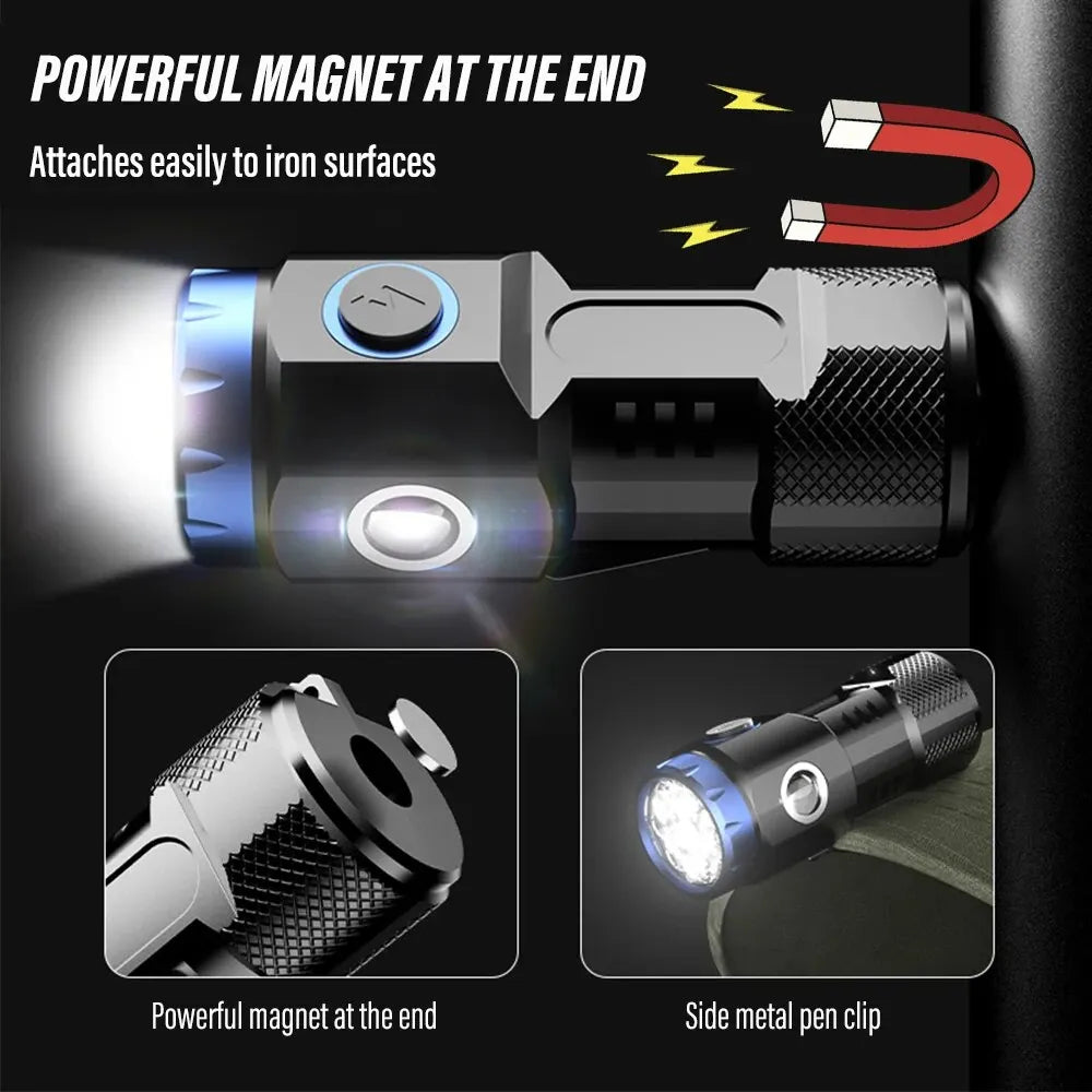 MINI Rechargeable LED Flashlight Camping Light With Side Lights and Lampshade Tail with Magnet Suitable for Exploring, Camping by DarkByteGear