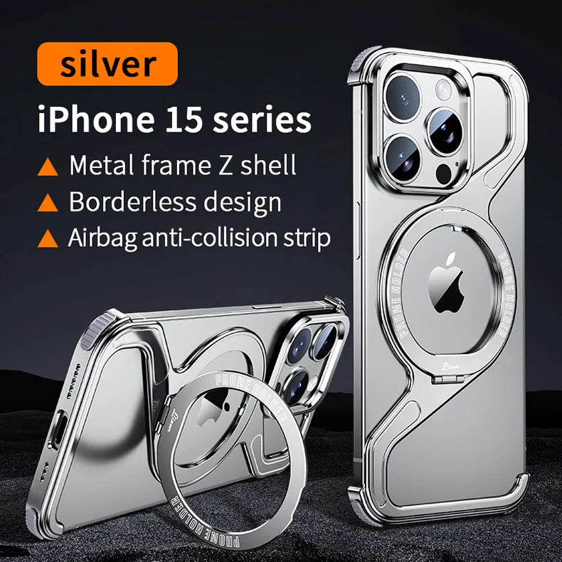 Magnetic Metal Snap-on Phone Case For Iphone 13 14 15 16 Pro Max Z Shape Geometry Stand Holder Phone Cover For IPHON 16 Promax by DarkByteGear