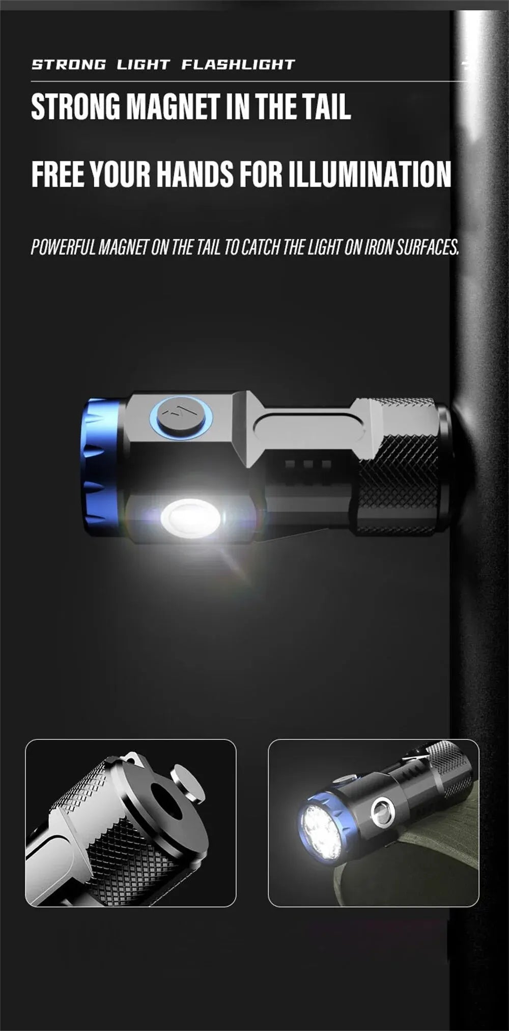 MINI Rechargeable LED Flashlight Camping Light With Side Lights and Lampshade Tail with Magnet Suitable for Exploring, Camping by DarkByteGear
