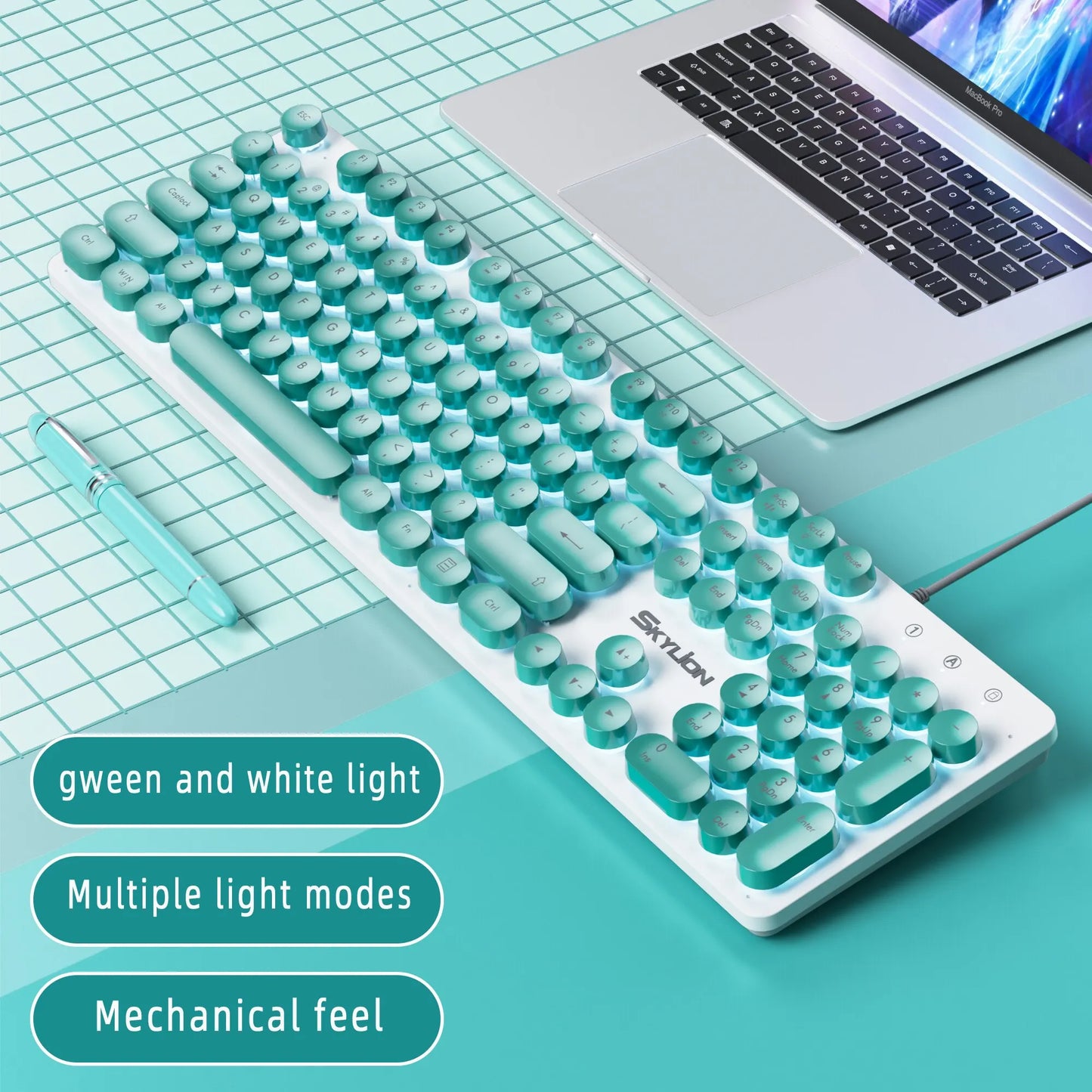 SKYLION H300 Wired 104 Keys Membrane Keyboard by DarkByteGear