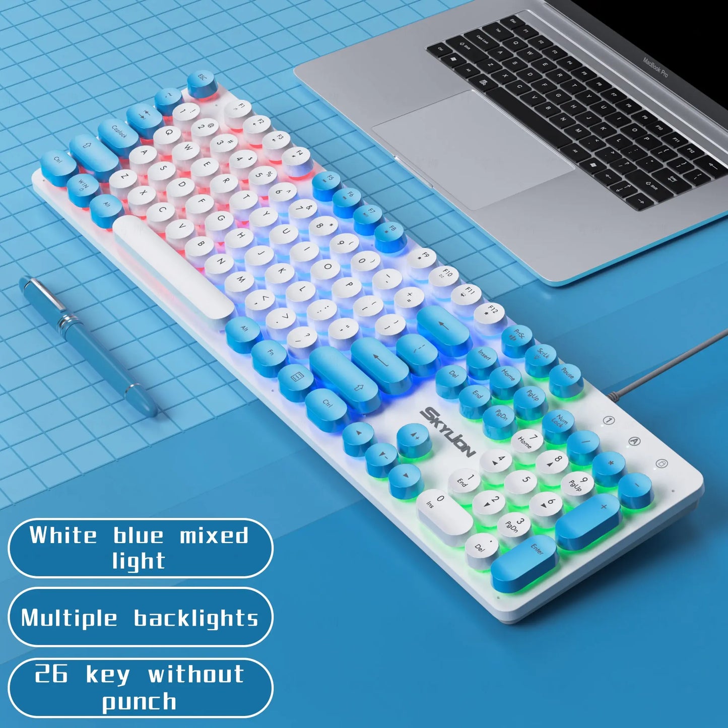 SKYLION H300 Wired 104 Keys Membrane Keyboard by DarkByteGear