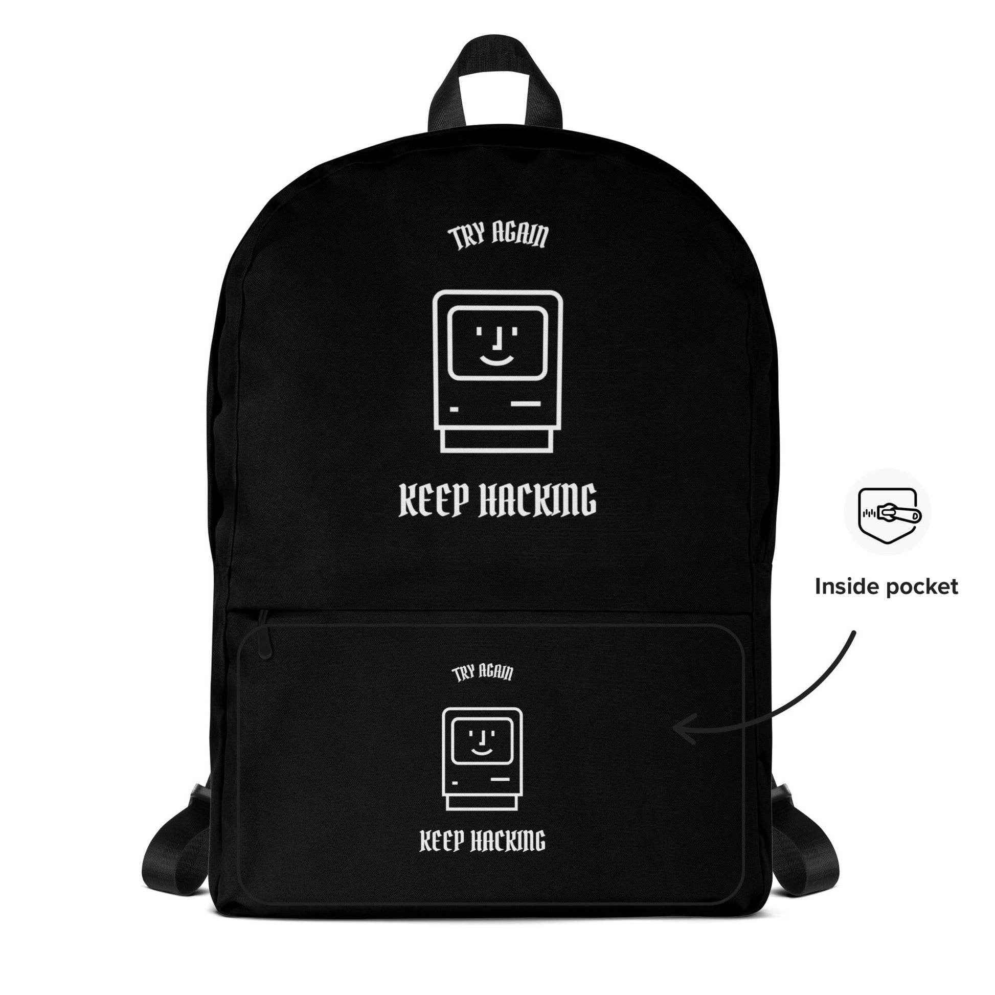 Keep Hacking - Backpack (white text) by DarkByteGear