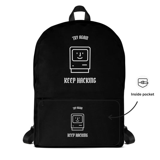 Keep Hacking - Backpack (white text) by DarkByteGear