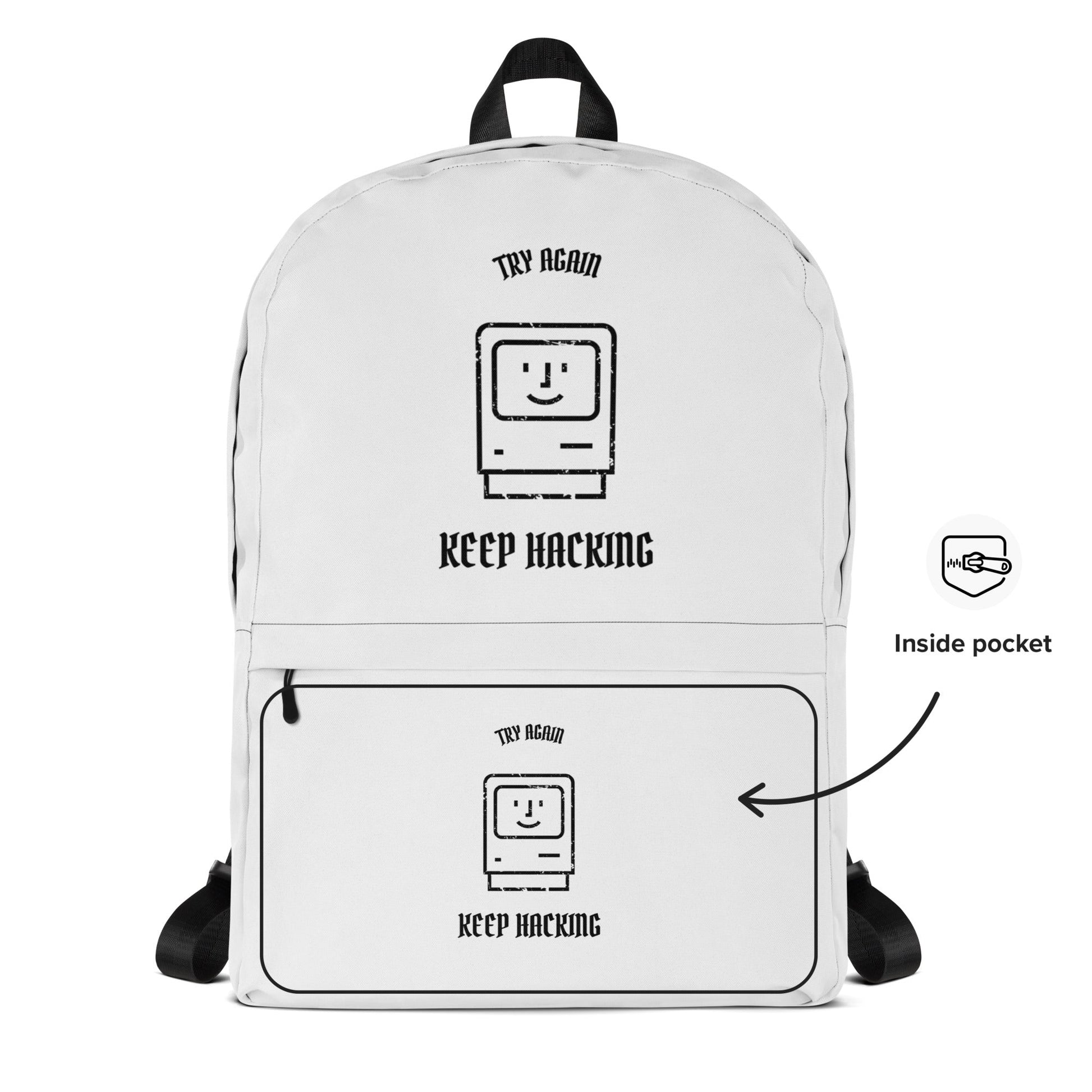 Keep hacking - Backpack (black text) by DarkByteGear