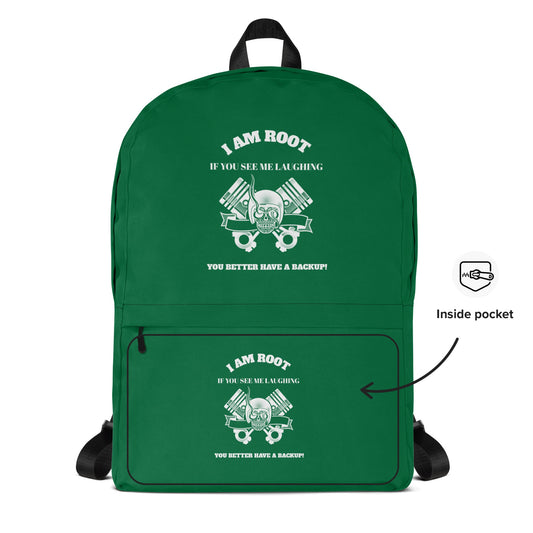 I Am Root If You See Me Laughing You Better Have A Backup - Backpack (green) by DarkByteGear