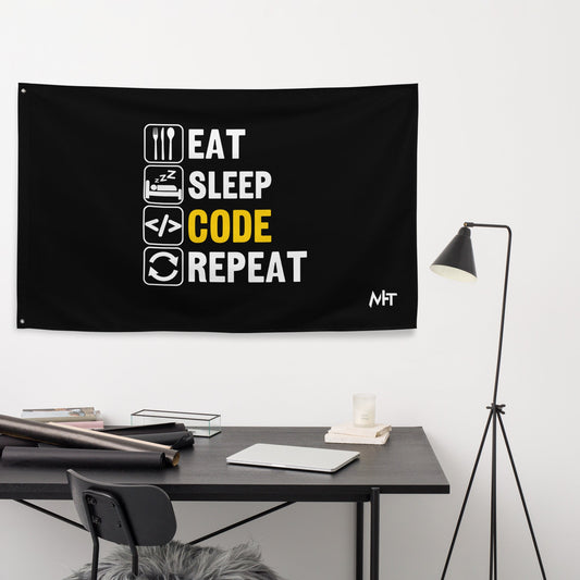Eat Sleep Code Repeat ( Yellow Text ) - Flag by DarkByteGear