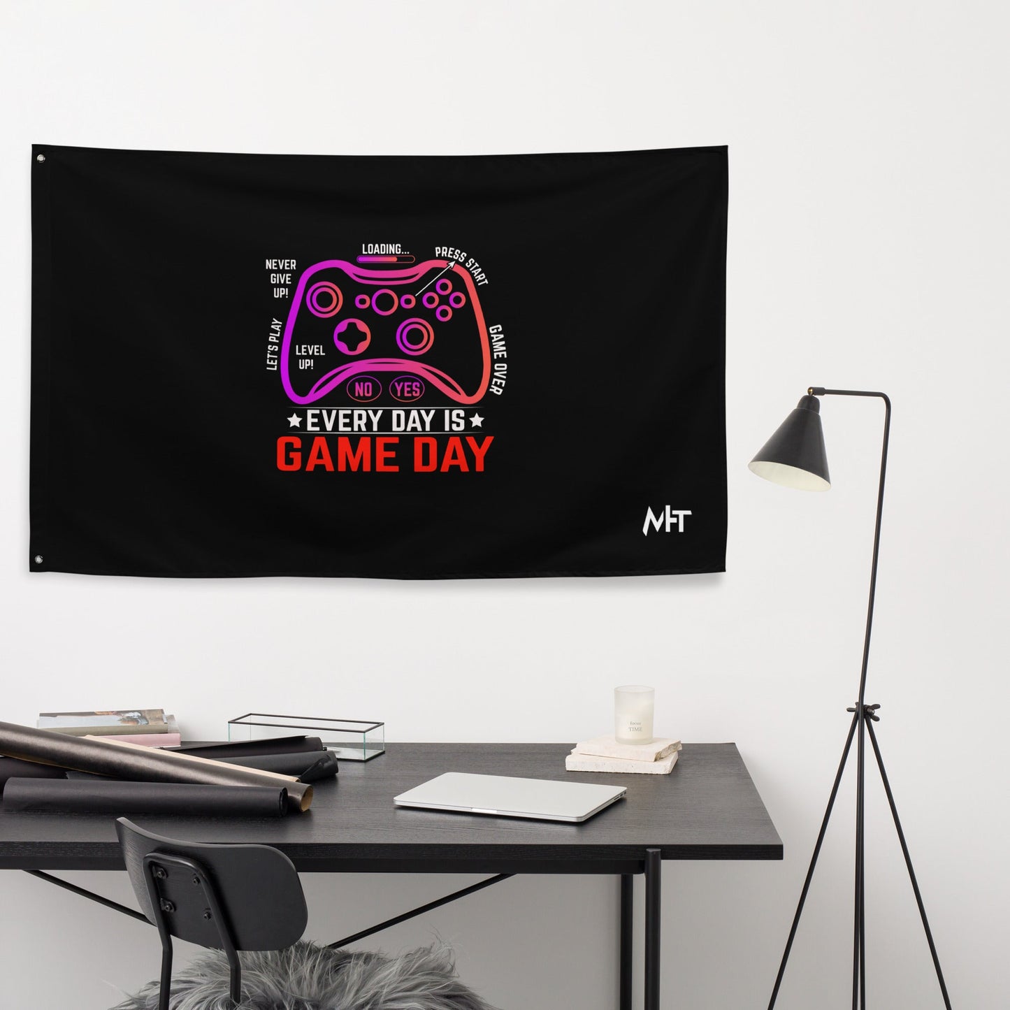Never Give Up, everyday is Game Day - Flag by DarkByteGear