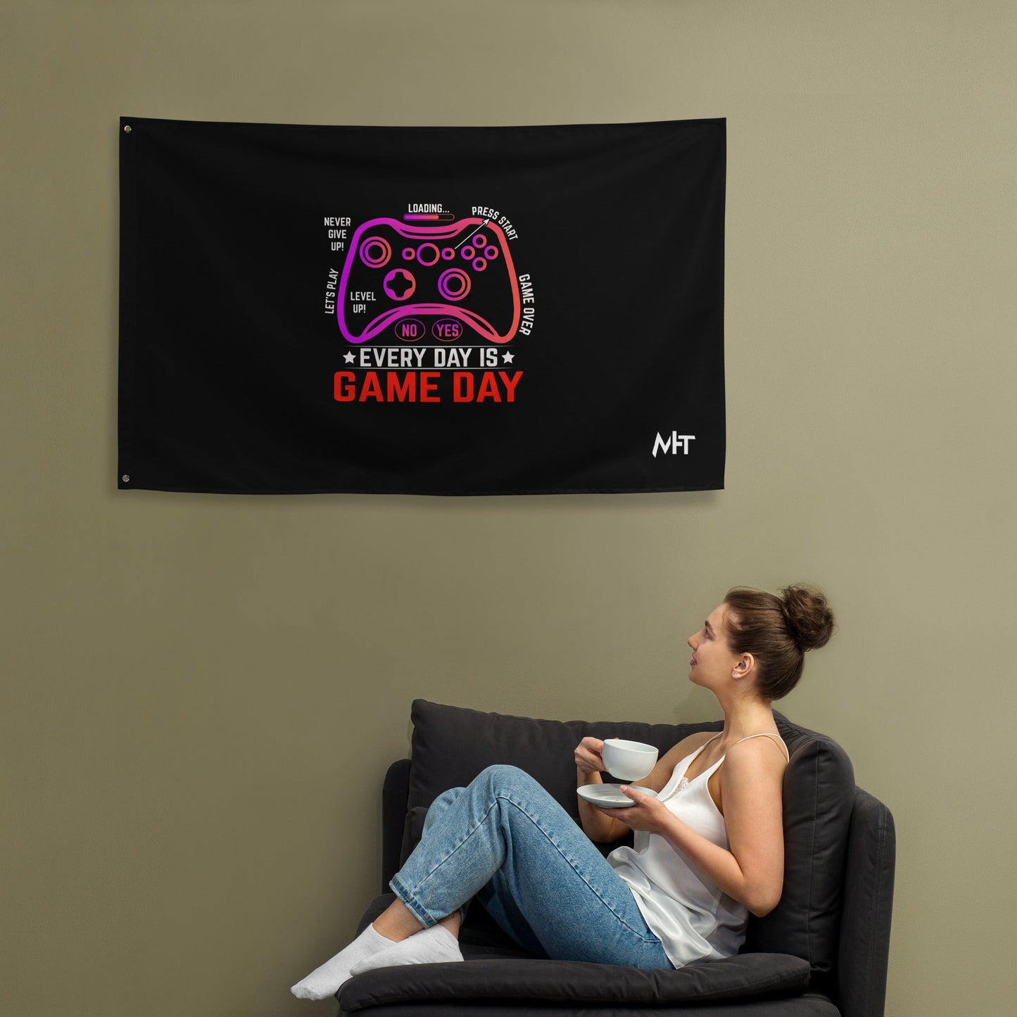 Never Give Up, everyday is Game Day - Flag by DarkByteGear