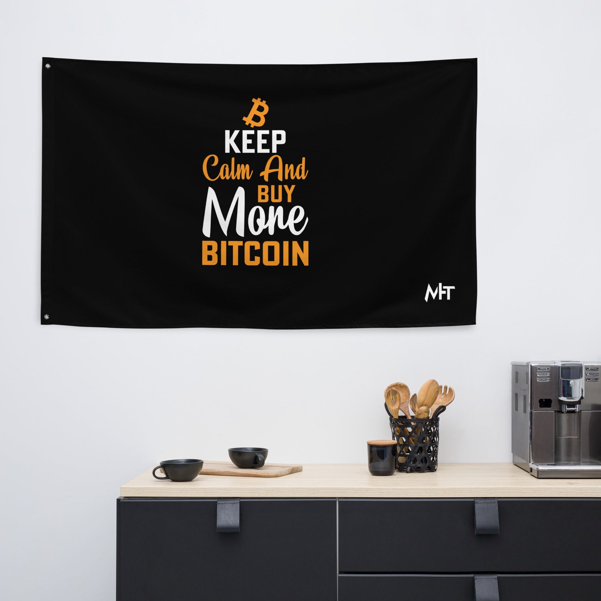 Keep Calm and Buy More Bitcoin Flag by DarkByteGear