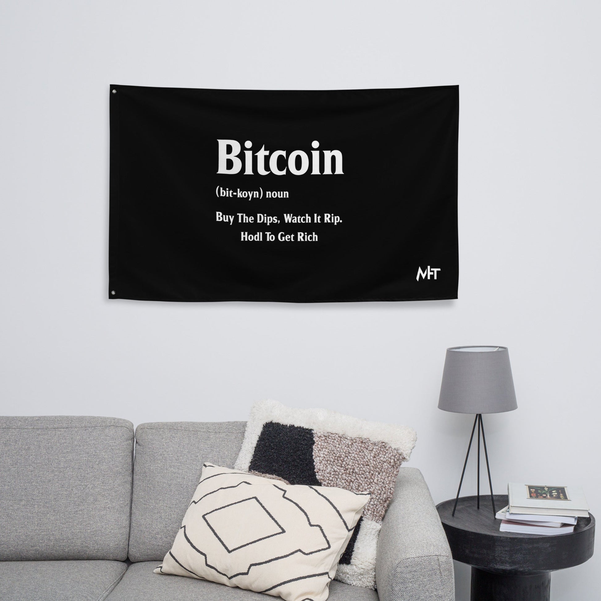Bitcoin Definition ( White Text ) - Flag by DarkByteGear