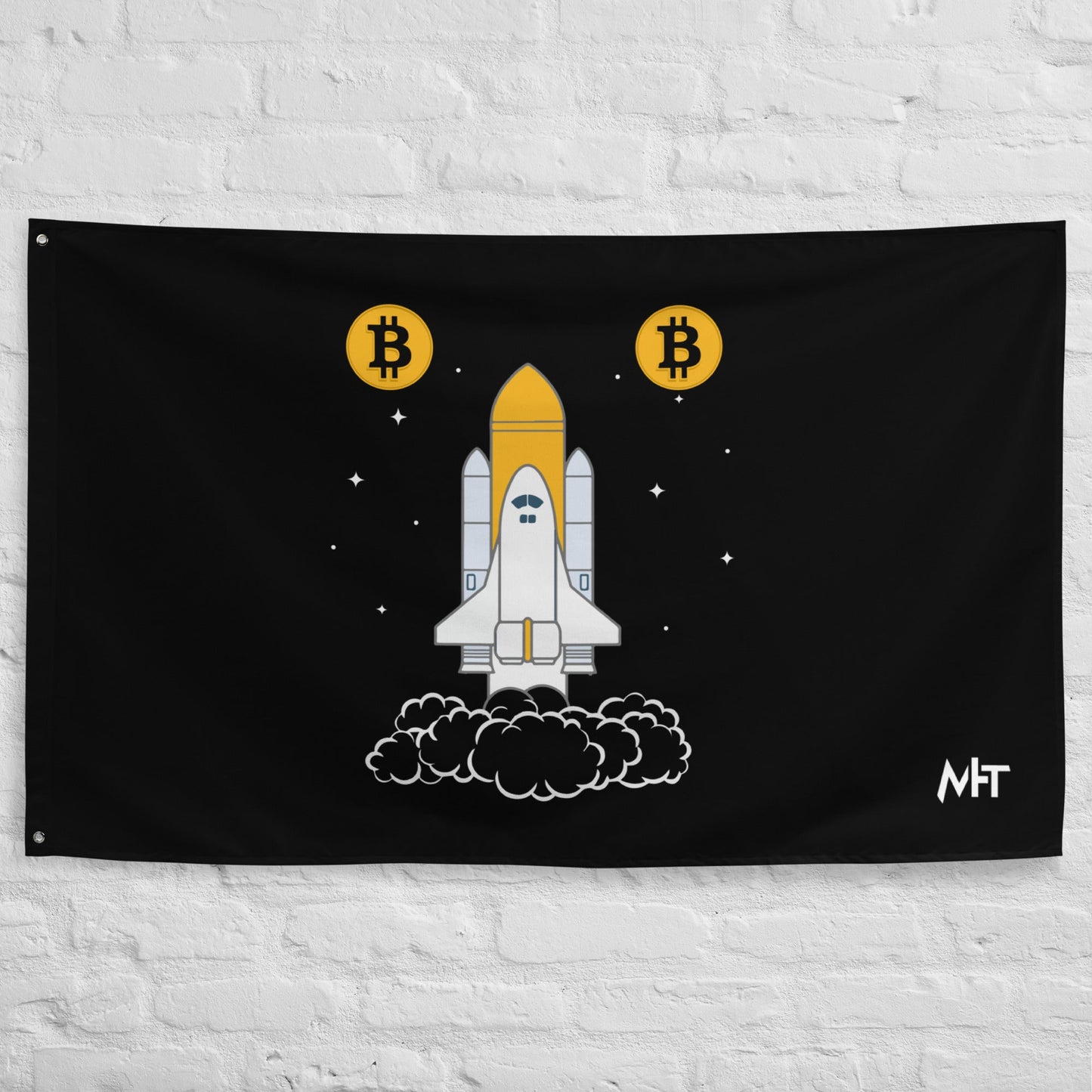 Bitcoin Spaceship Flag by DarkByteGear