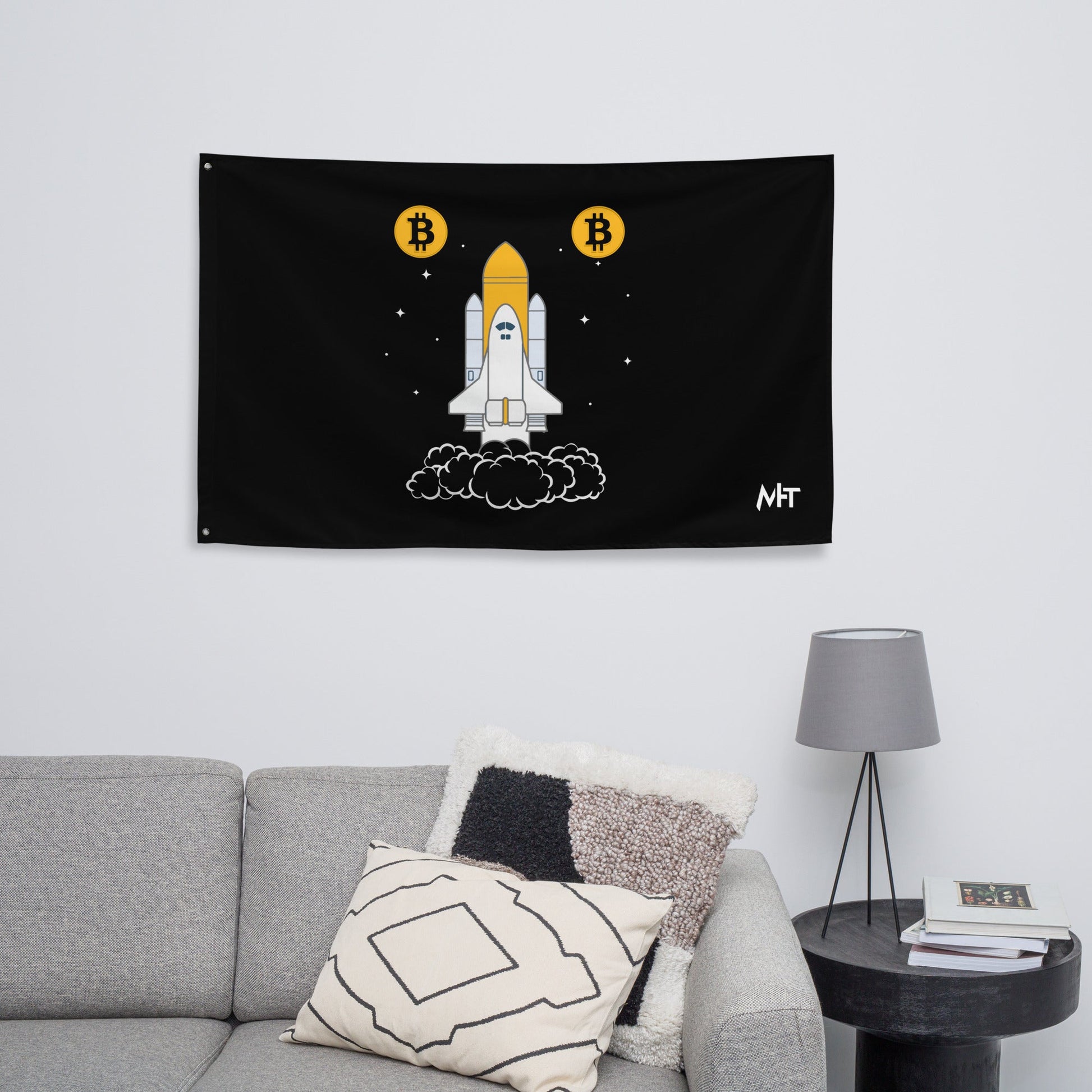 Bitcoin Spaceship Flag by DarkByteGear