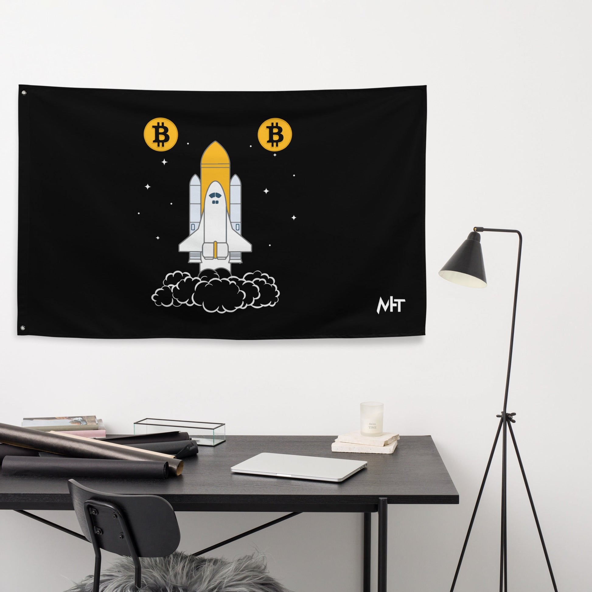 Bitcoin Spaceship Flag by DarkByteGear