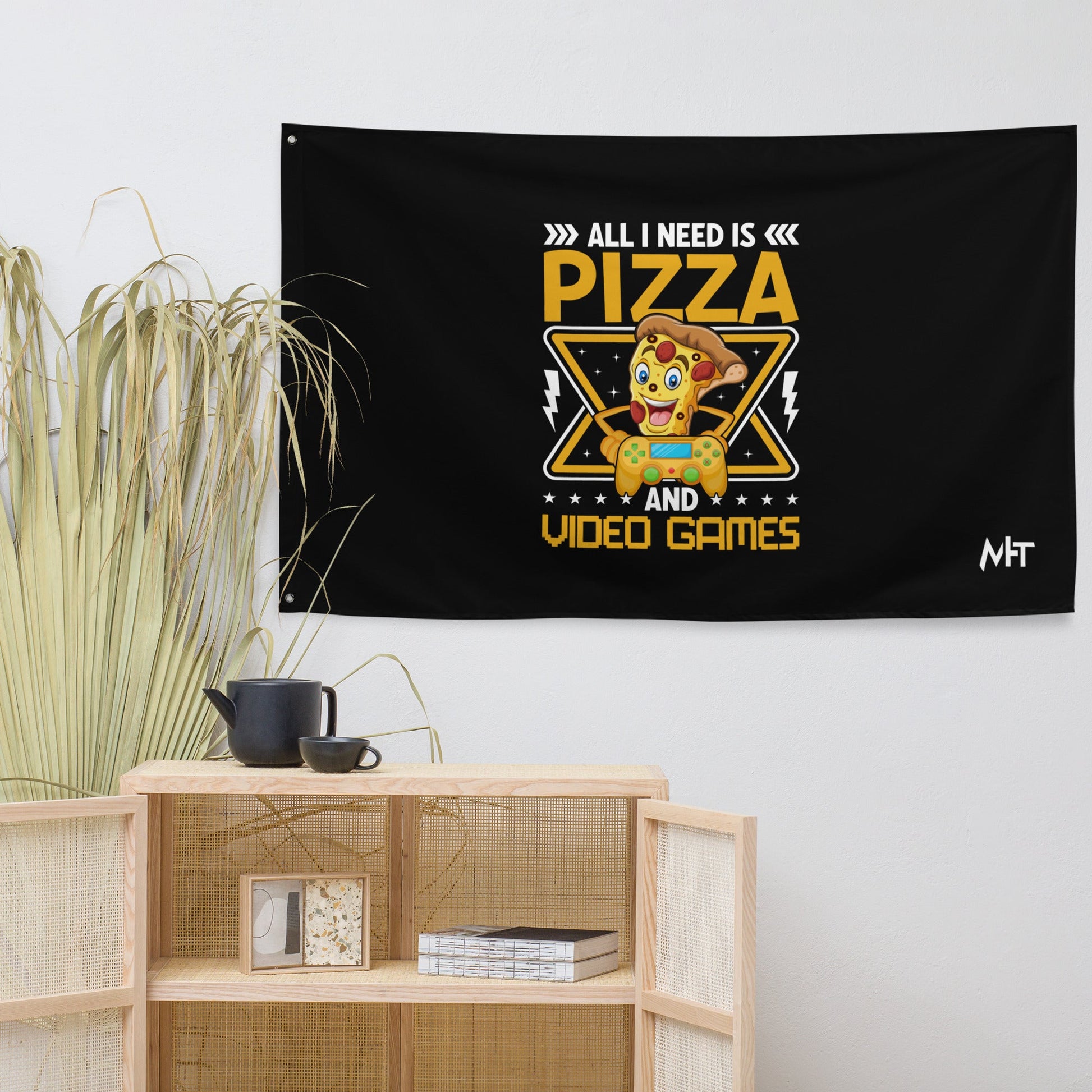 All I need is Pizza and Video Games Flag by DarkByteGear