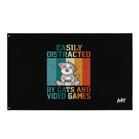 Easily Distracted by Cats and Video games Flag by DarkByteGear