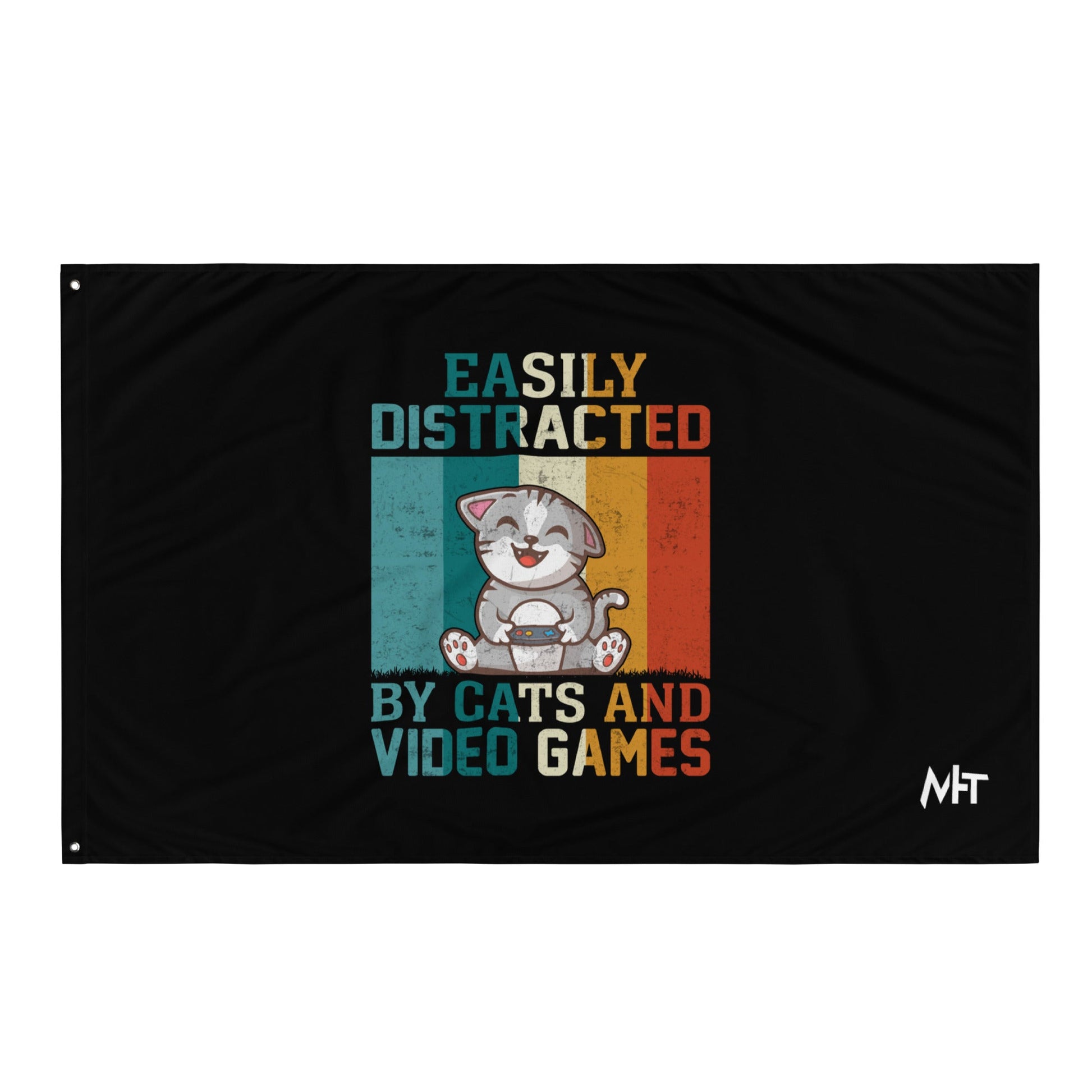 Easily Distracted by Cats and Video games Flag by DarkByteGear
