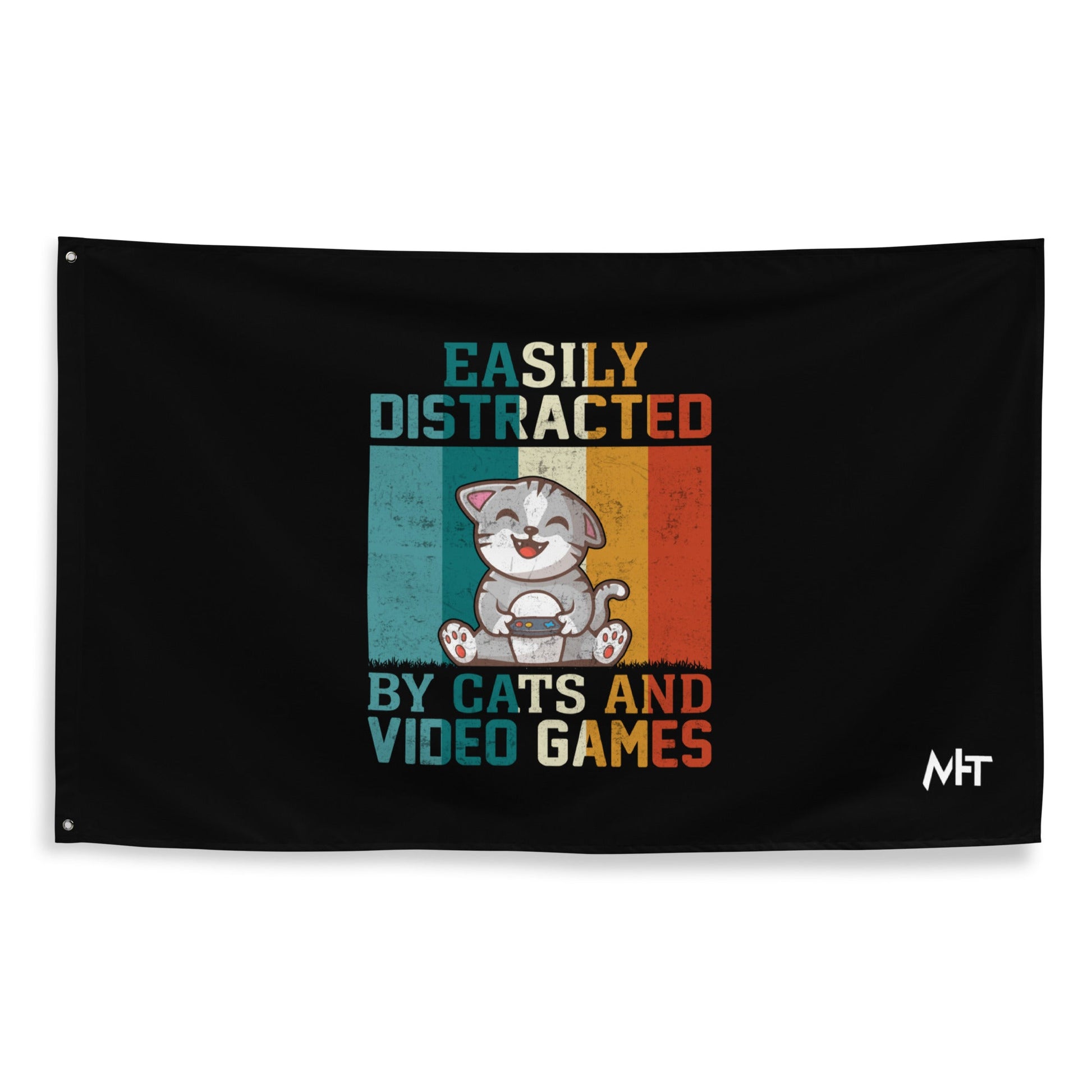 Easily Distracted by Cats and Video games Flag by DarkByteGear