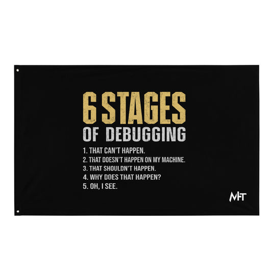 6 Stages of Debugging Yellow V Flag by DarkByteGear