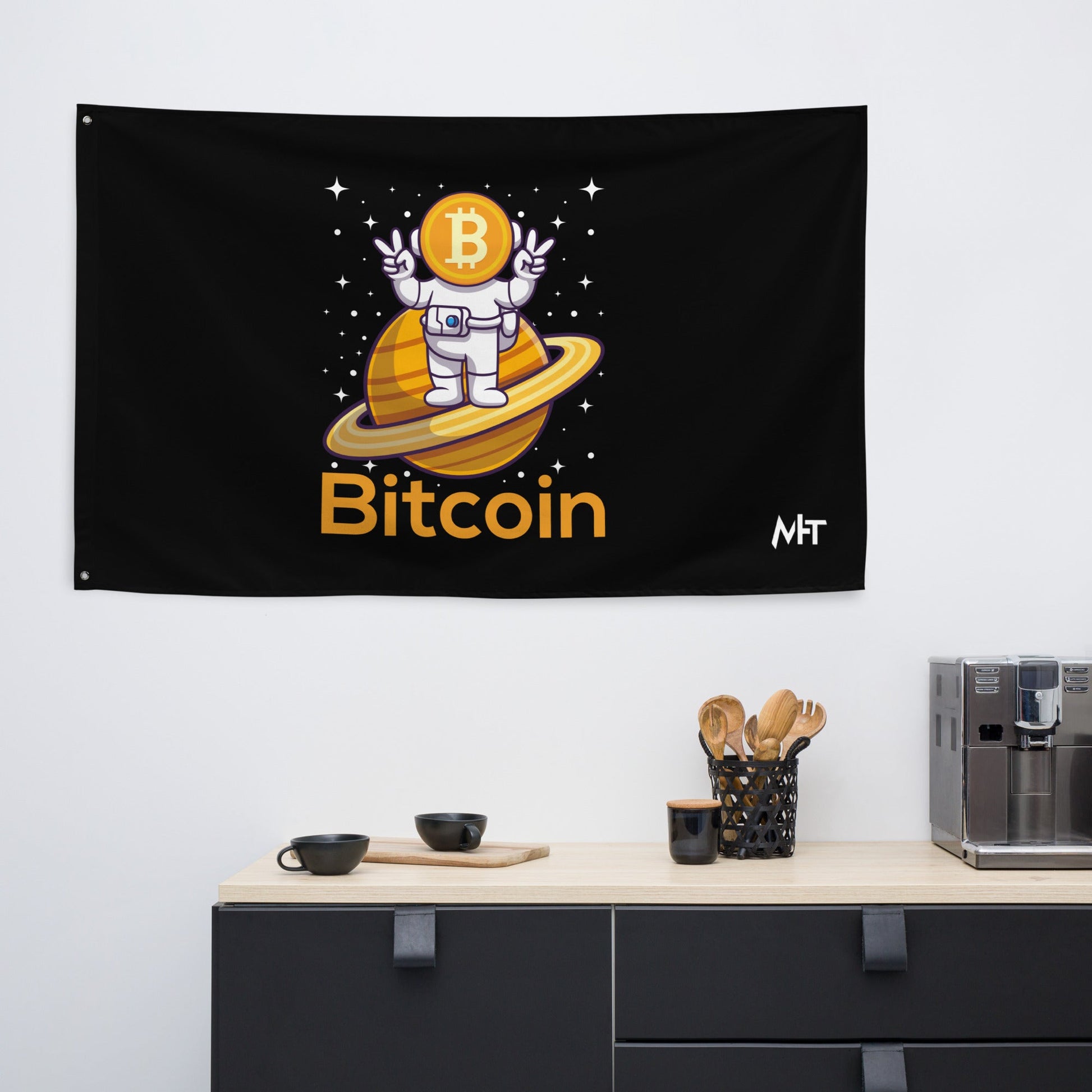 Bitcoin Satan Astronaut - Flag by DarkByteGear