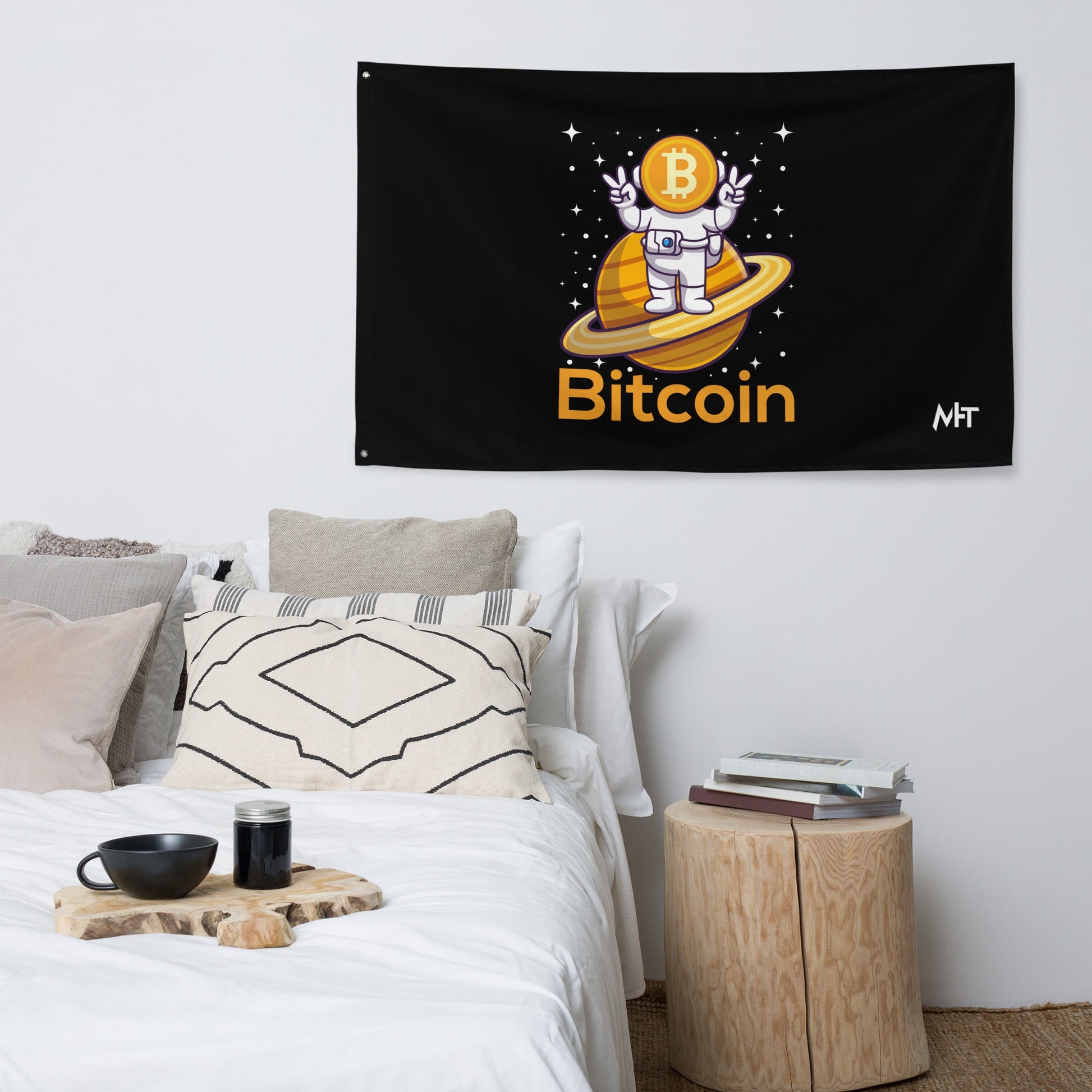 Bitcoin Satan Astronaut - Flag by DarkByteGear