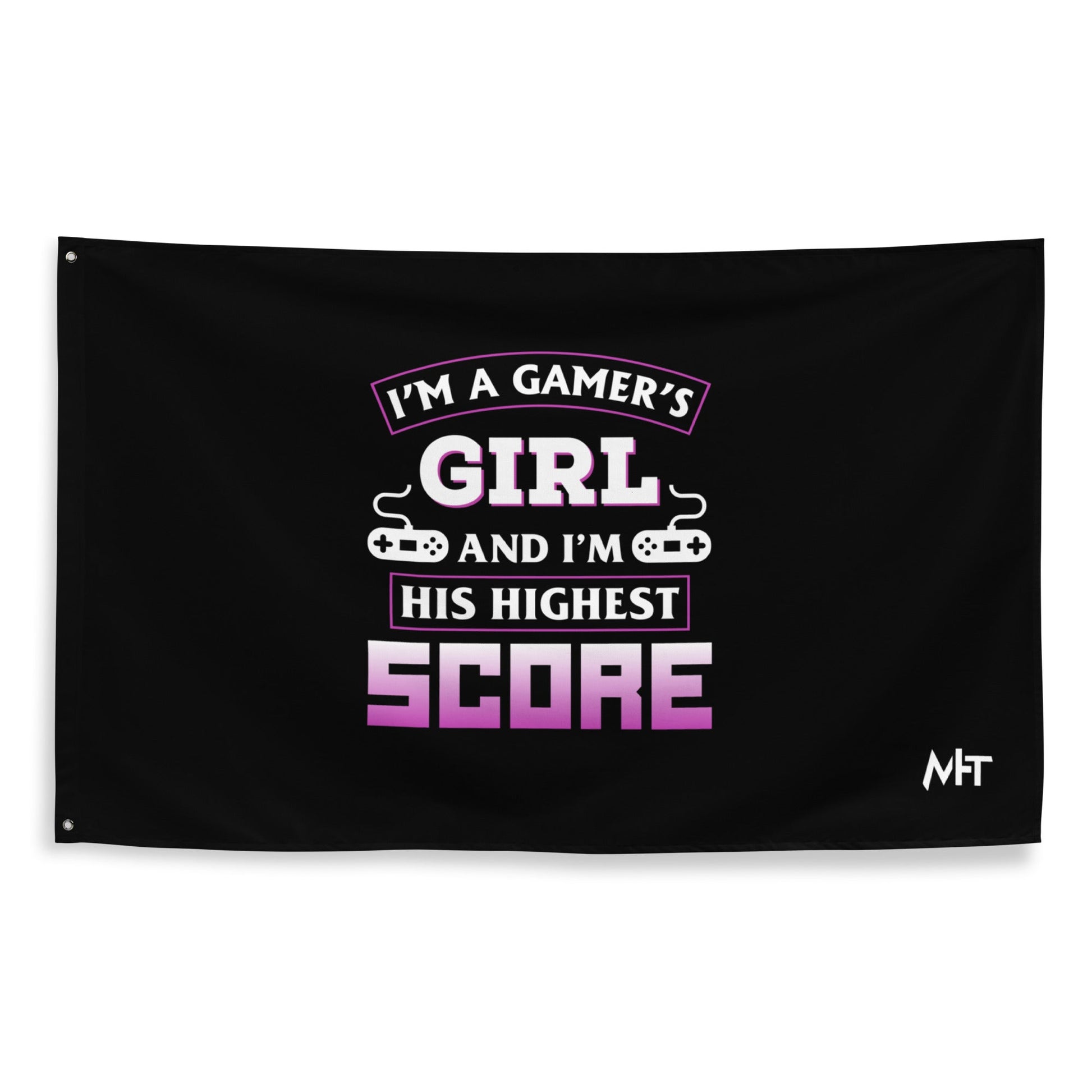 I am a Gamer's Girl, I'm his Greatest Achievement Purple edition - Flag by DarkByteGear