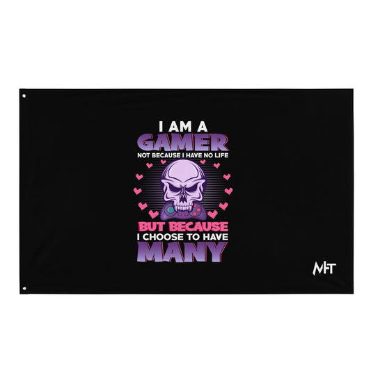 I am a Gamer not because I have no life ( Purple text ) - Flag by DarkByteGear