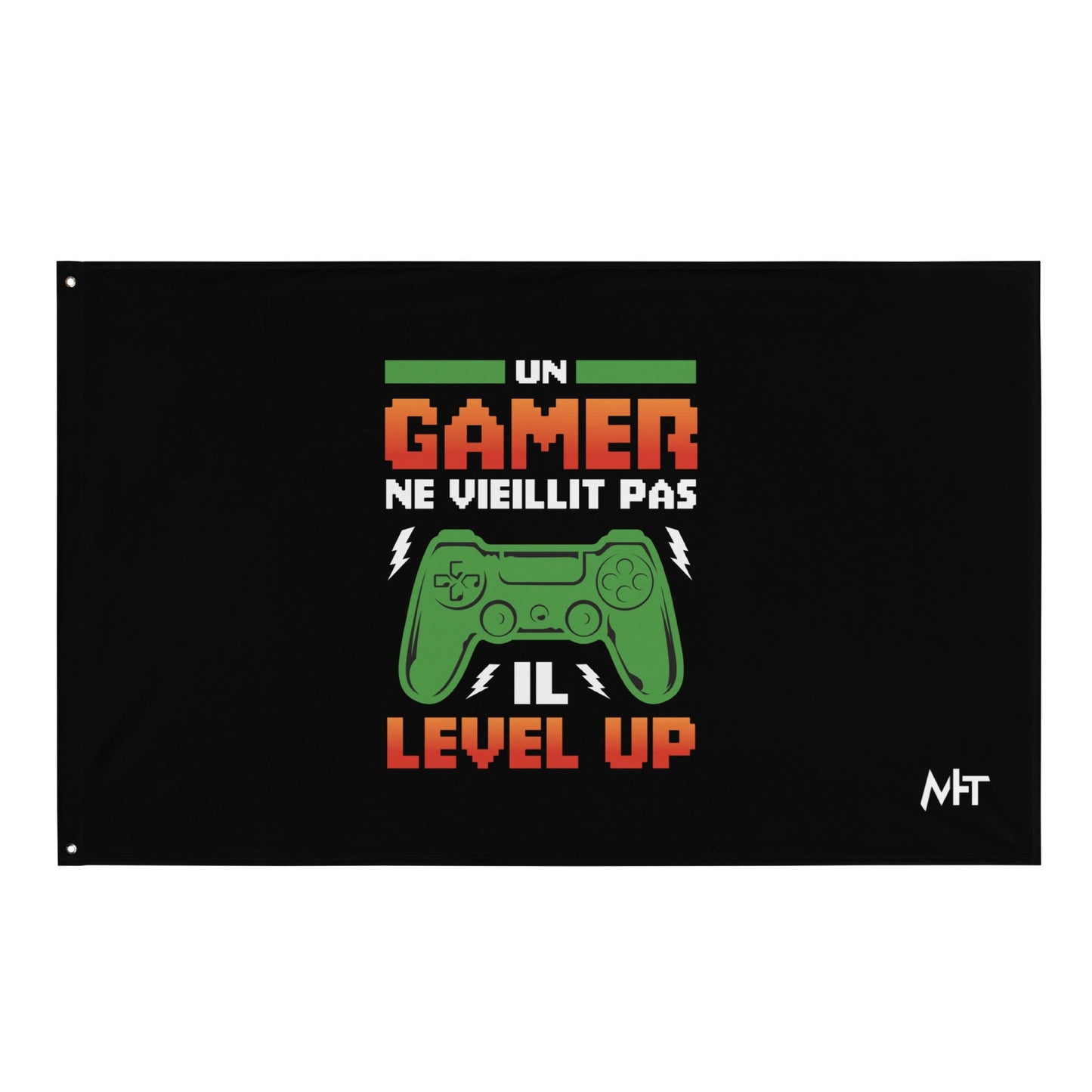 Un GAMER NE VIEILLIT PAS IL Level Up - Flag by DarkByteGear