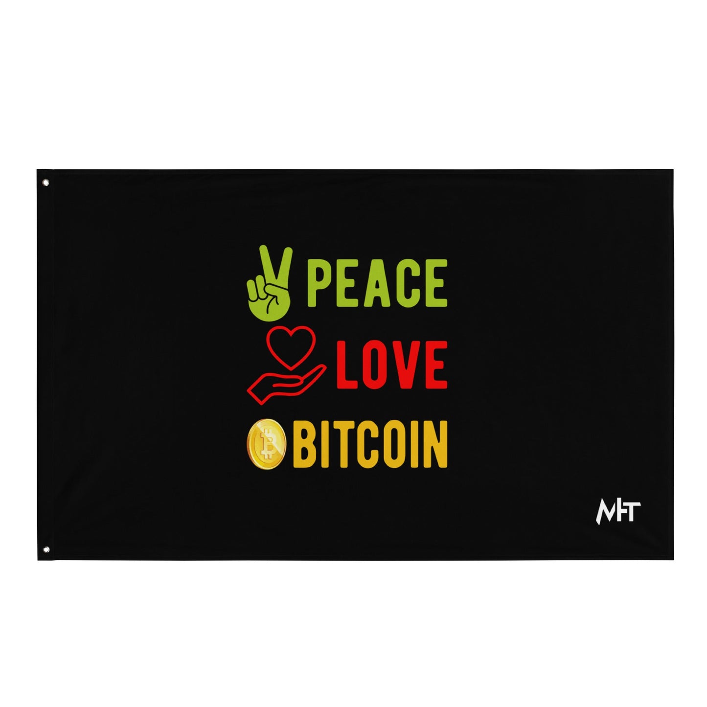Peace Love Bitcoin Flag by DarkByteGear