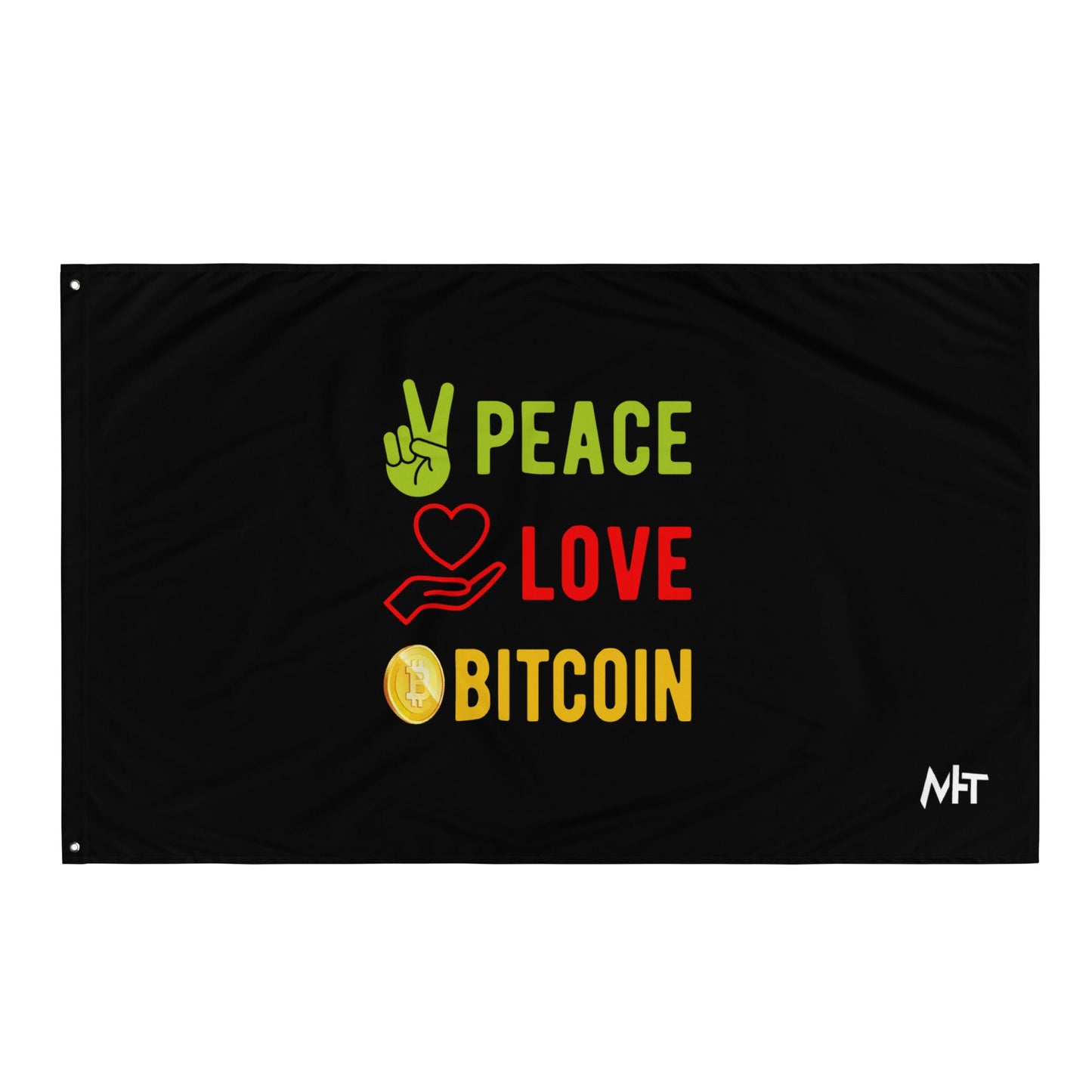 Peace Love Bitcoin Flag by DarkByteGear