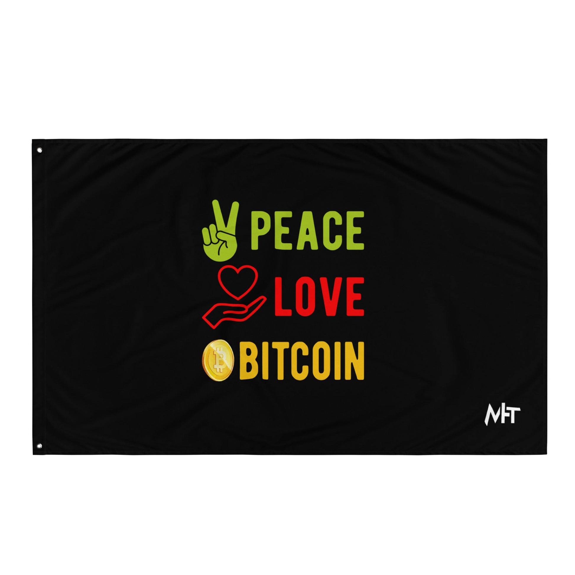 Peace Love Bitcoin Flag by DarkByteGear