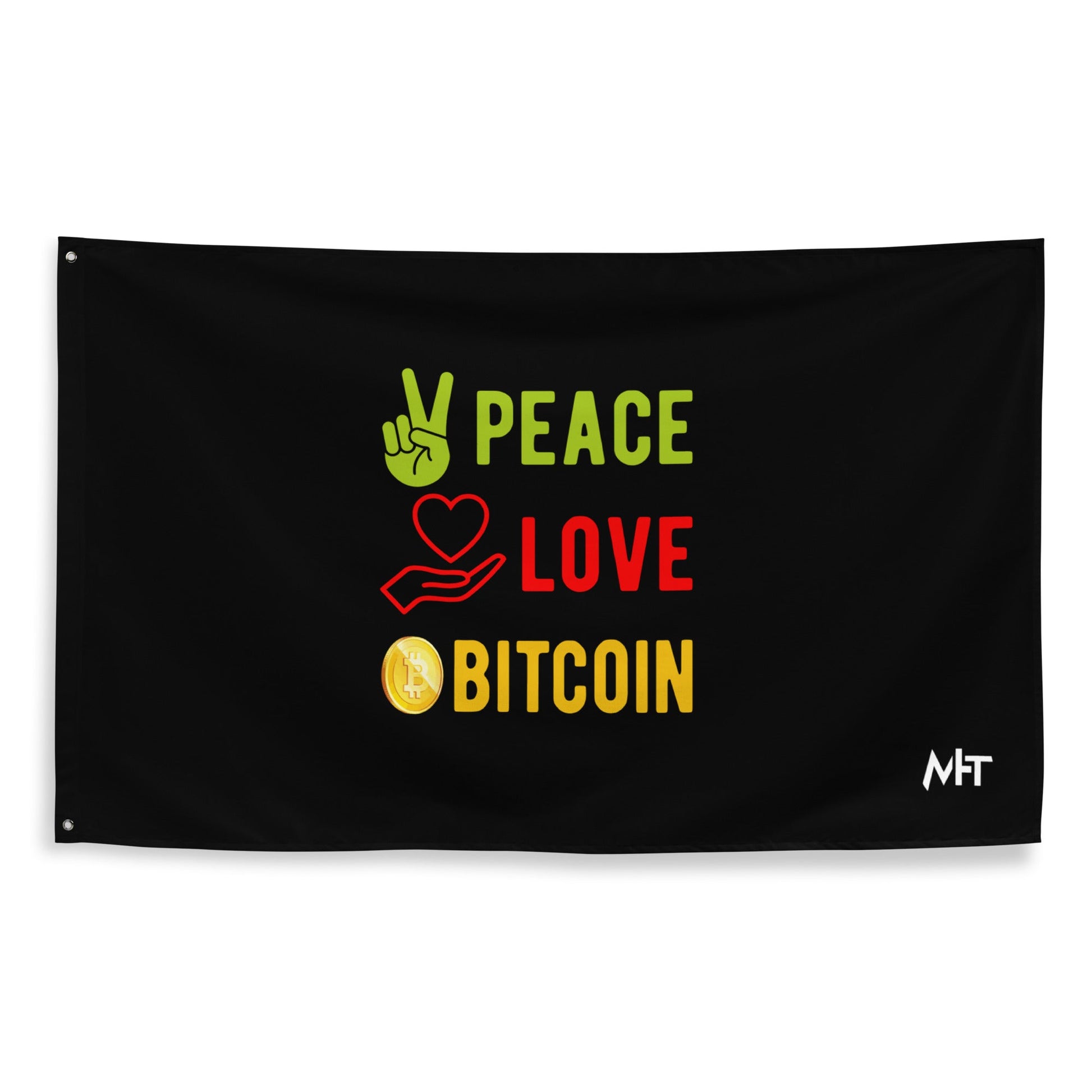 Peace Love Bitcoin Flag by DarkByteGear