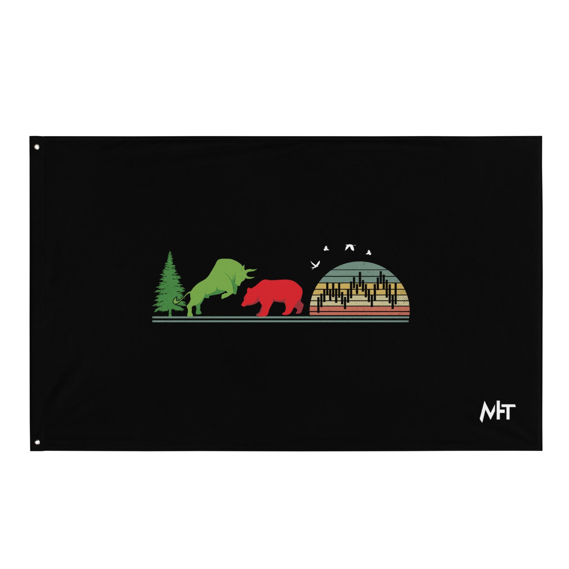 Pine tree Green Bull Read Bear Trading - Flag by DarkByteGear