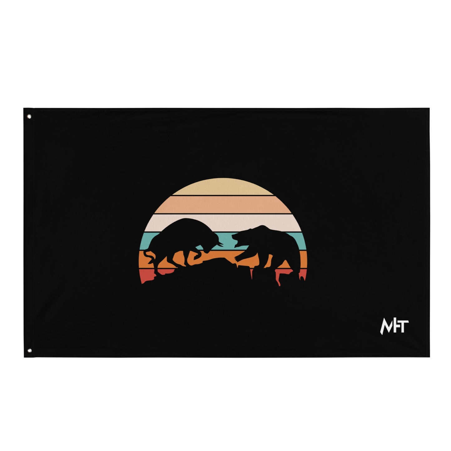 Bull Bear Fight in Sunset - Flag by DarkByteGear