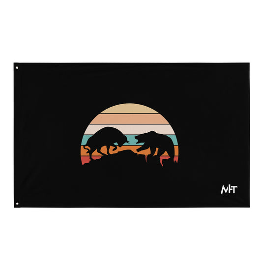 Bull Bear Fight in Sunset - Flag by DarkByteGear