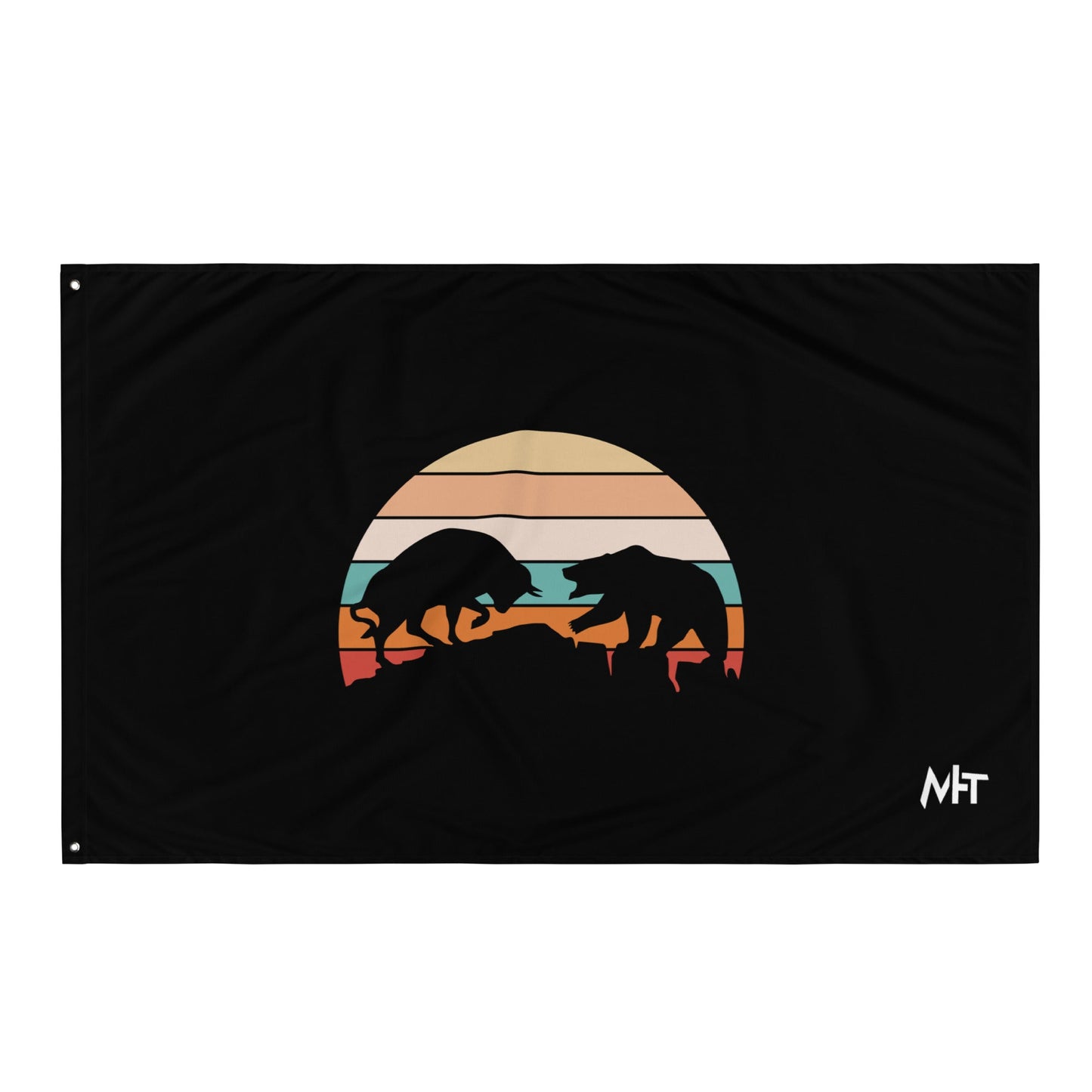 Bull Bear Fight in Sunset - Flag by DarkByteGear