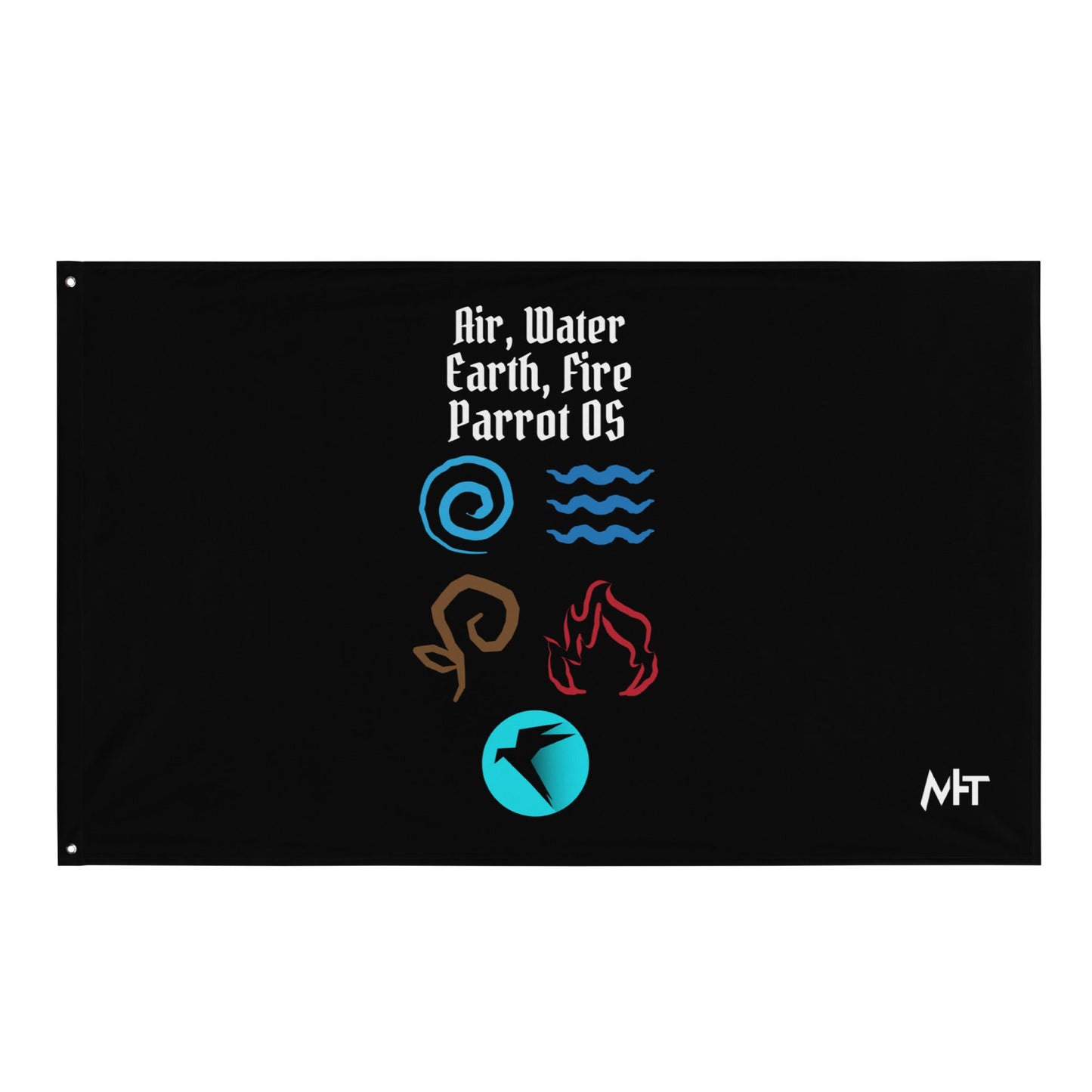 Air, Water, Earth, Fire, Parrot OS - Flag by DarkByteGear