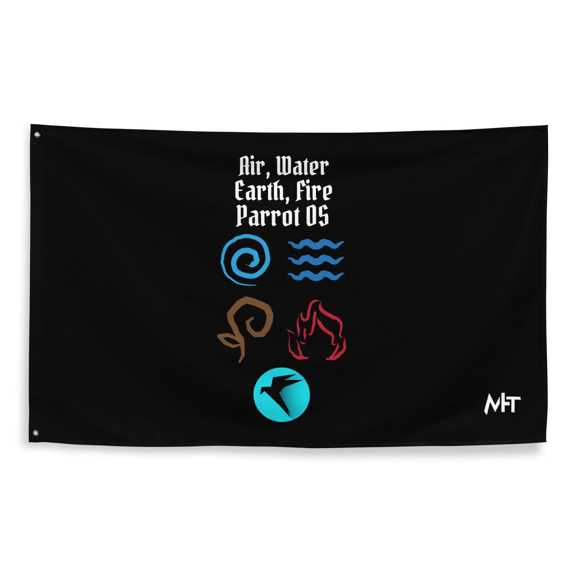 Air, Water, Earth, Fire, Parrot OS - Flag by DarkByteGear