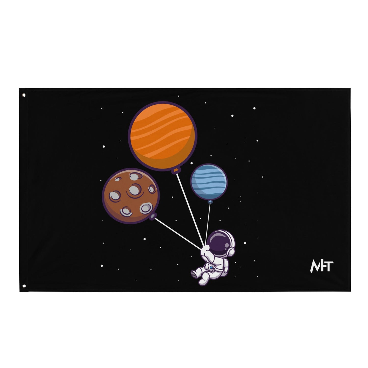 Astronaut with Balloons in Space - Flag by DarkByteGear