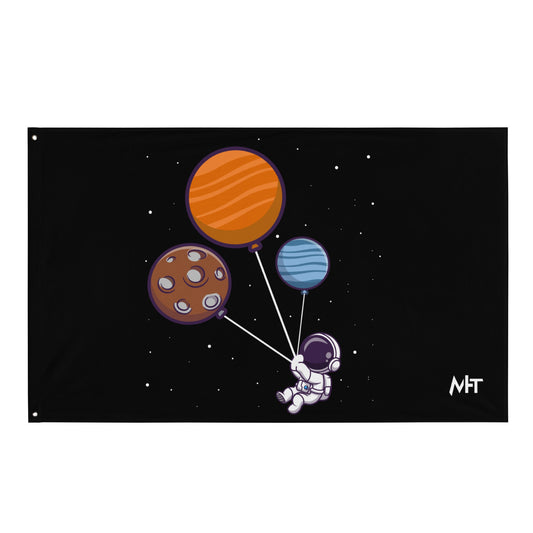 Astronaut with Balloons in Space - Flag by DarkByteGear