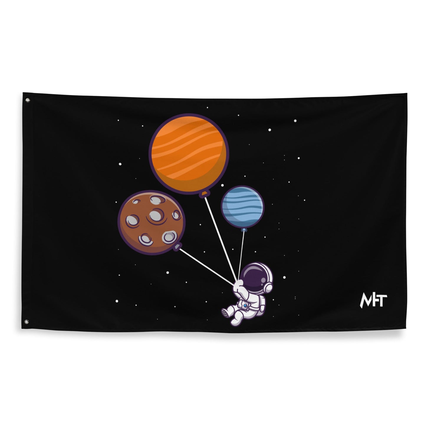 Astronaut with Balloons in Space - Flag by DarkByteGear