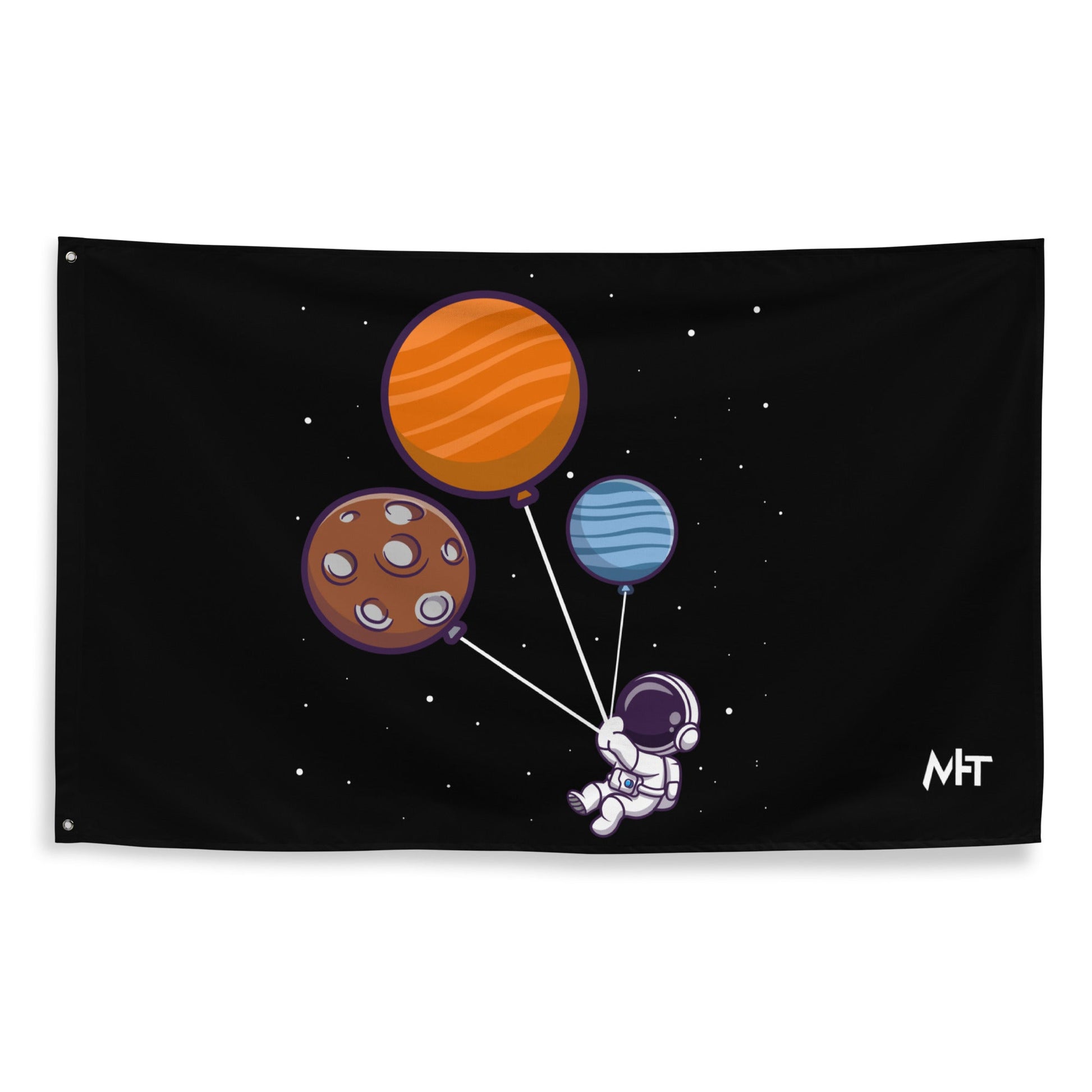 Astronaut with Balloons in Space - Flag by DarkByteGear