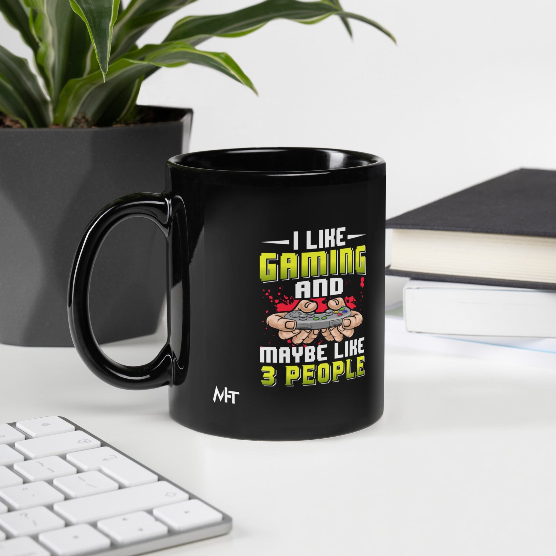 I Like Gaming and Maybe Like 3 People - Black Glossy Mug by DarkByteGear