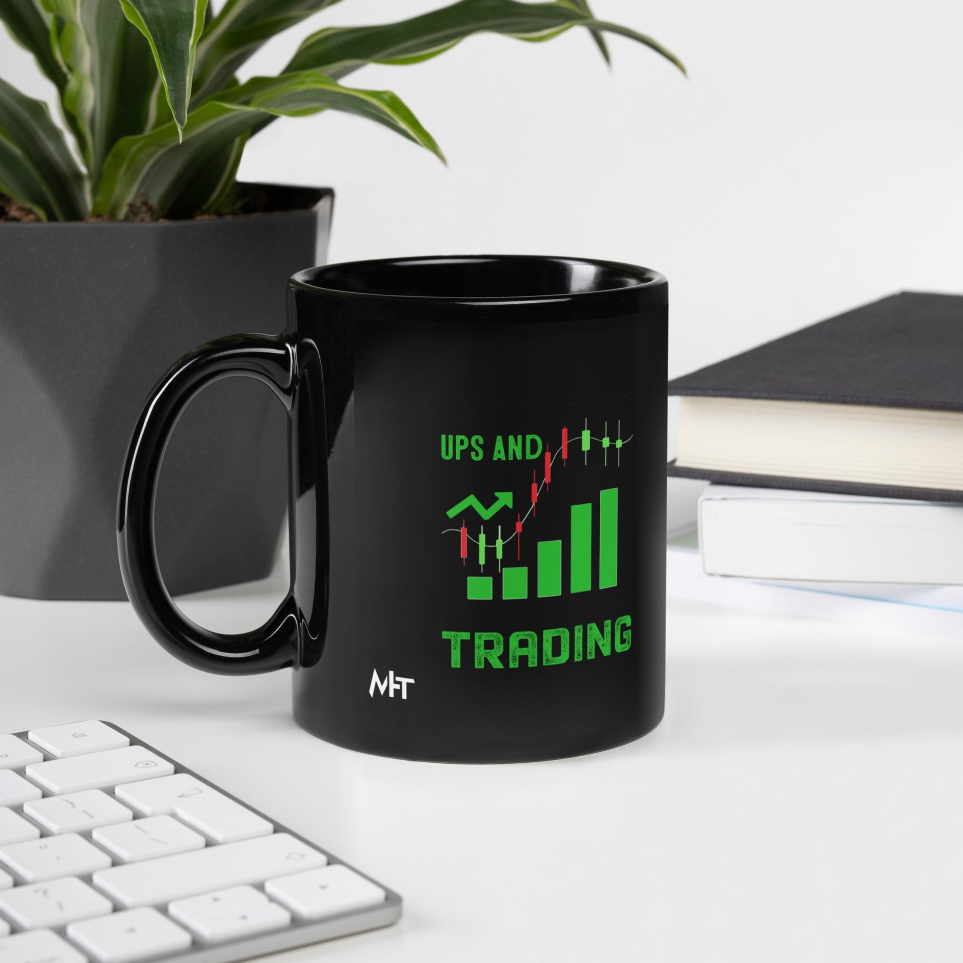 Life Has it's ups and down; I Call it Day Trading in Dark Text - Black Glossy Mug by DarkByteGear
