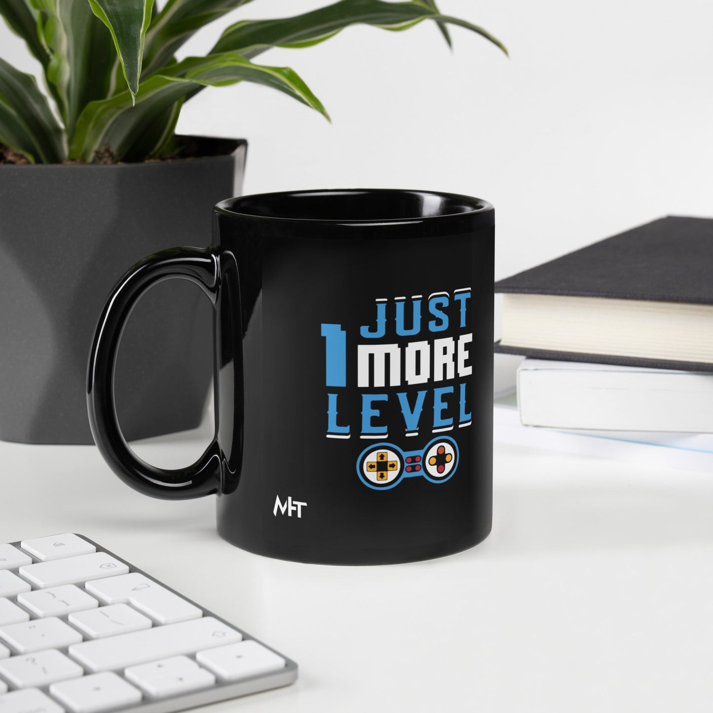 Just 1 More Level - Black Glossy Mug by DarkByteGear