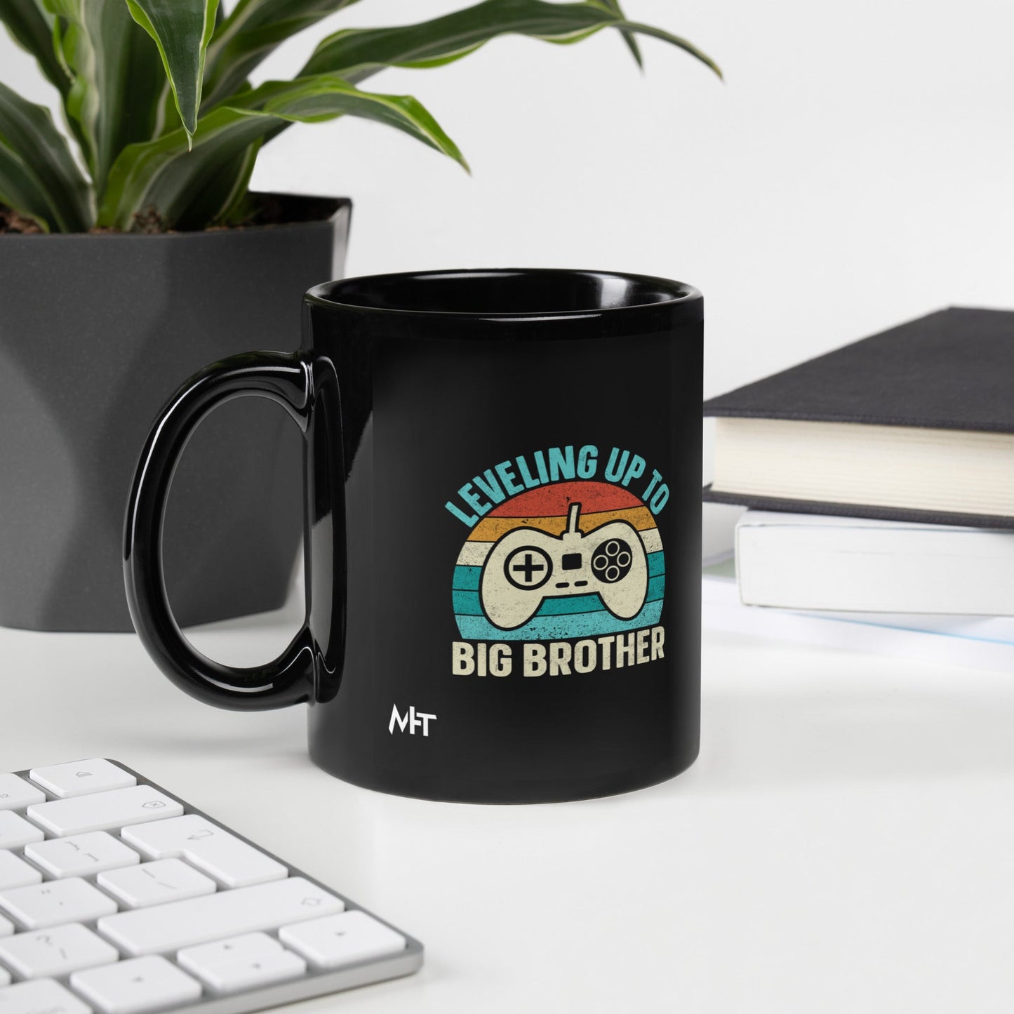 Levelling up to Big Brother V2 - Black Glossy Mug by DarkByteGear