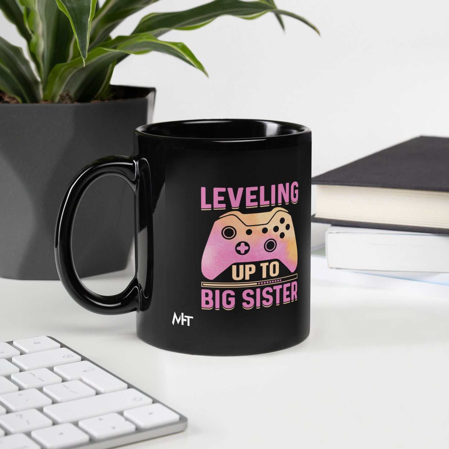 Levelling up to Big Sister - Black Glossy Mug by DarkByteGear