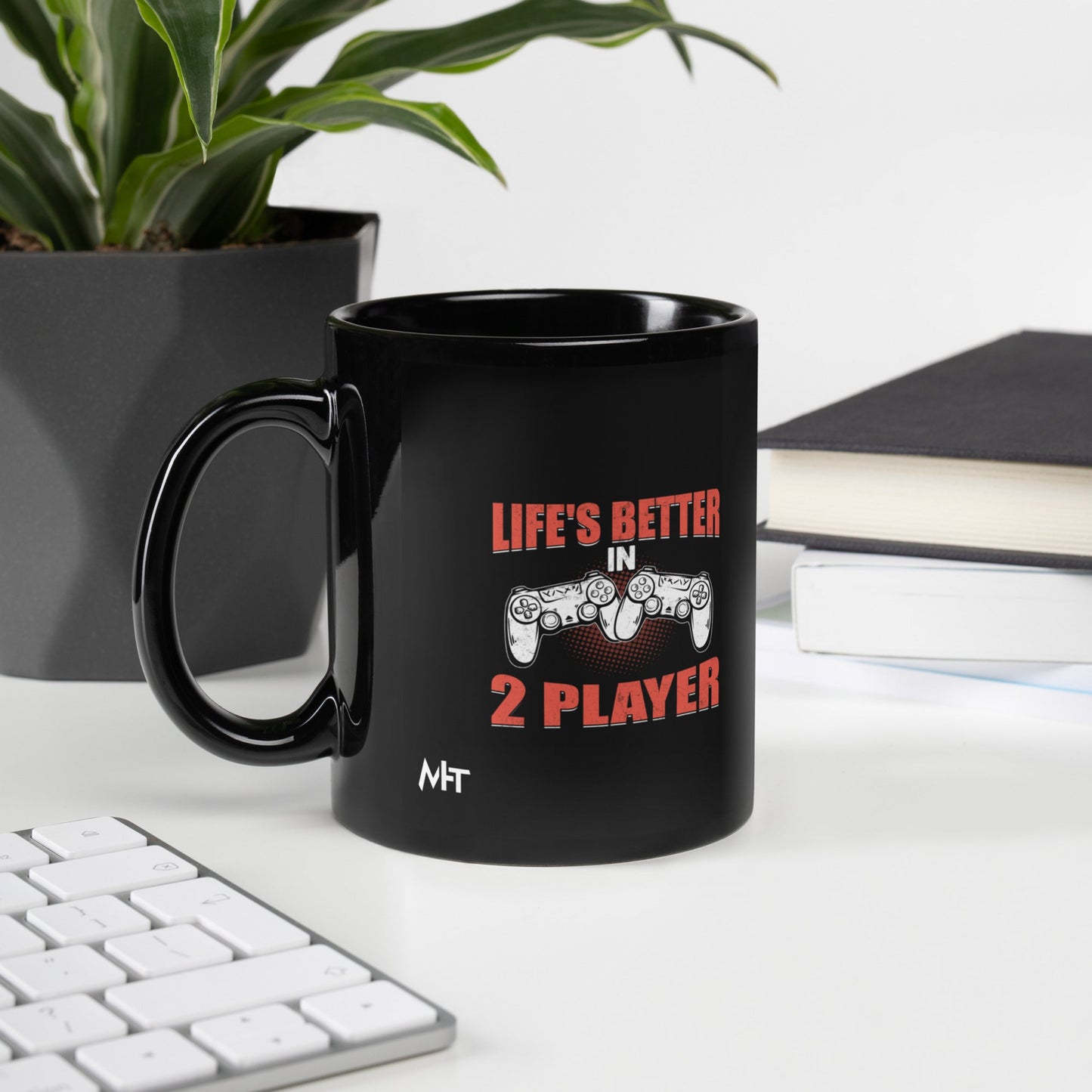 Life's Better in Two Players - Black Glossy Mug by DarkByteGear
