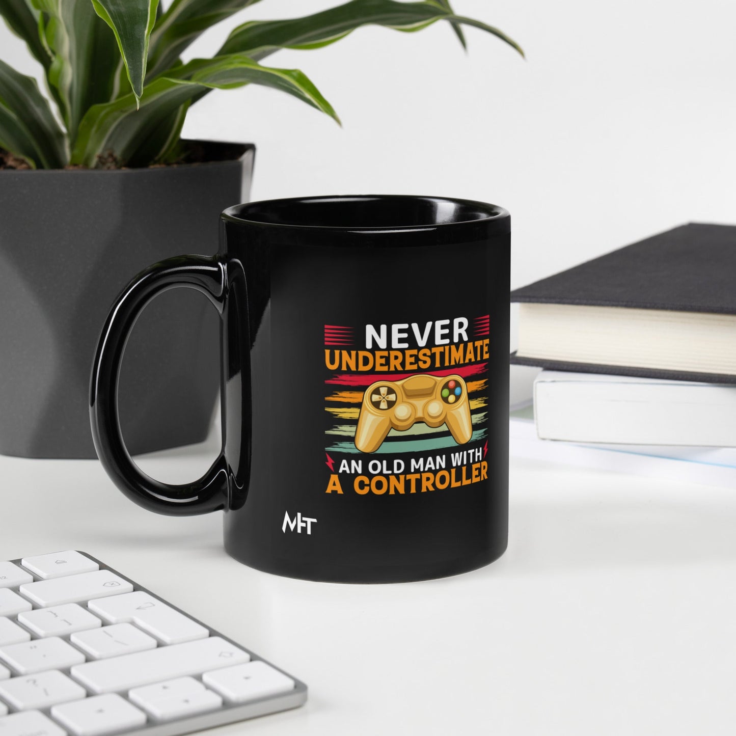 Never Underestimate an old man with a controller - Black Glossy Mug by DarkByteGear