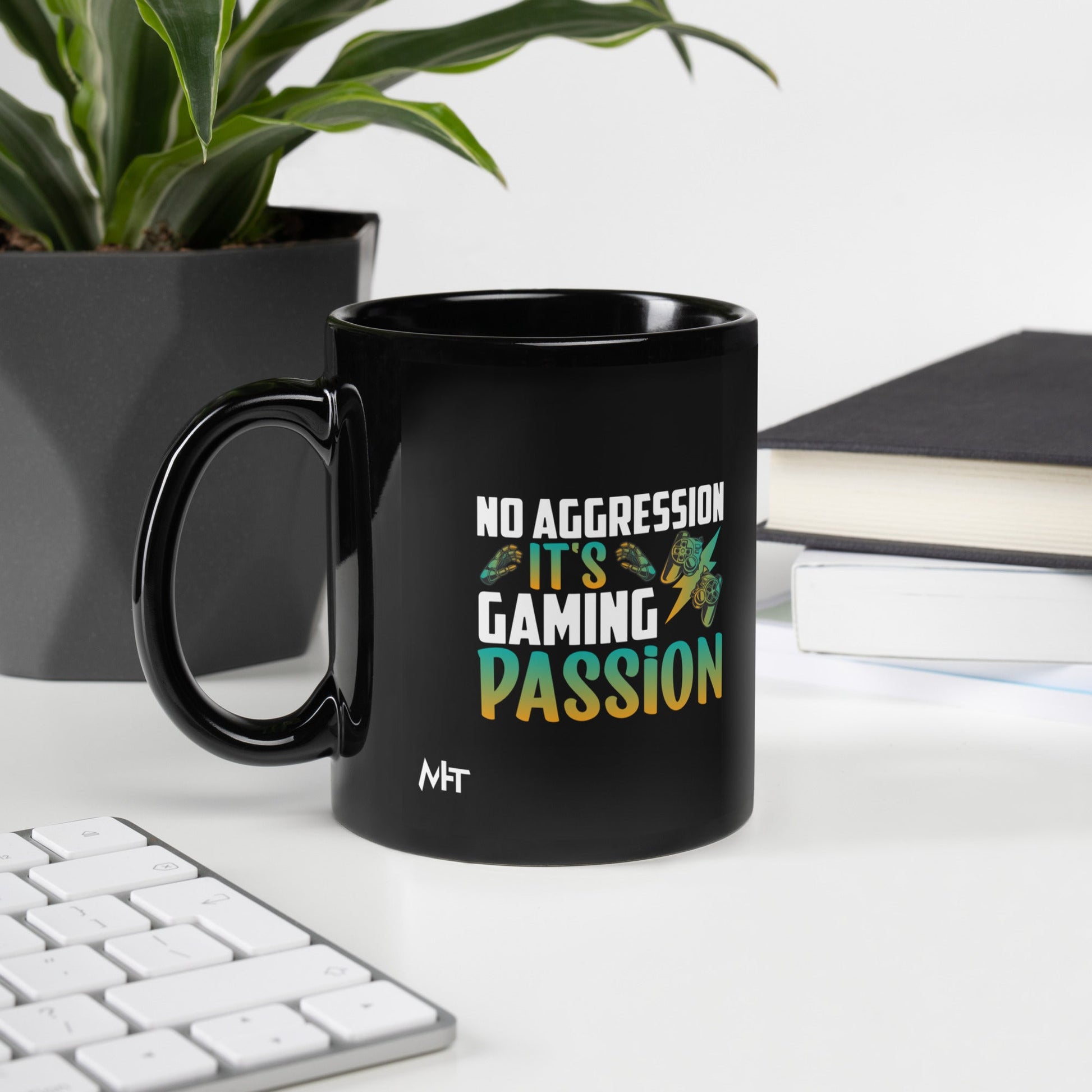 No Aggression, It's Gaming Passion - Black Glossy Mug by DarkByteGear