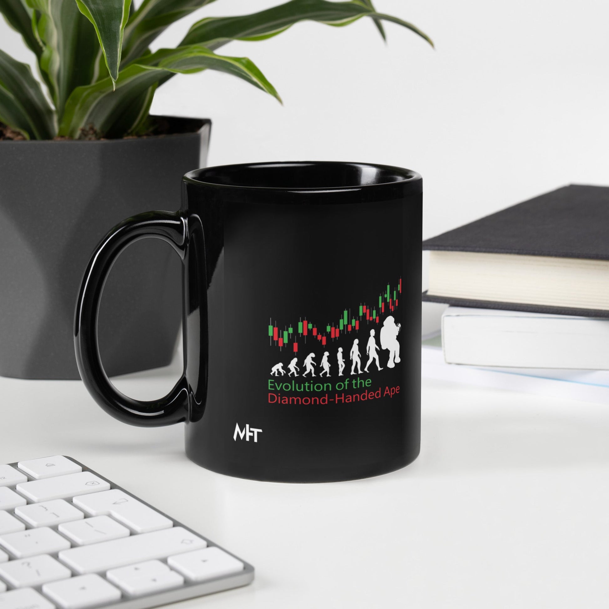 Evolution of the Diamond-handed Ape - Black Glossy Mug by DarkByteGear